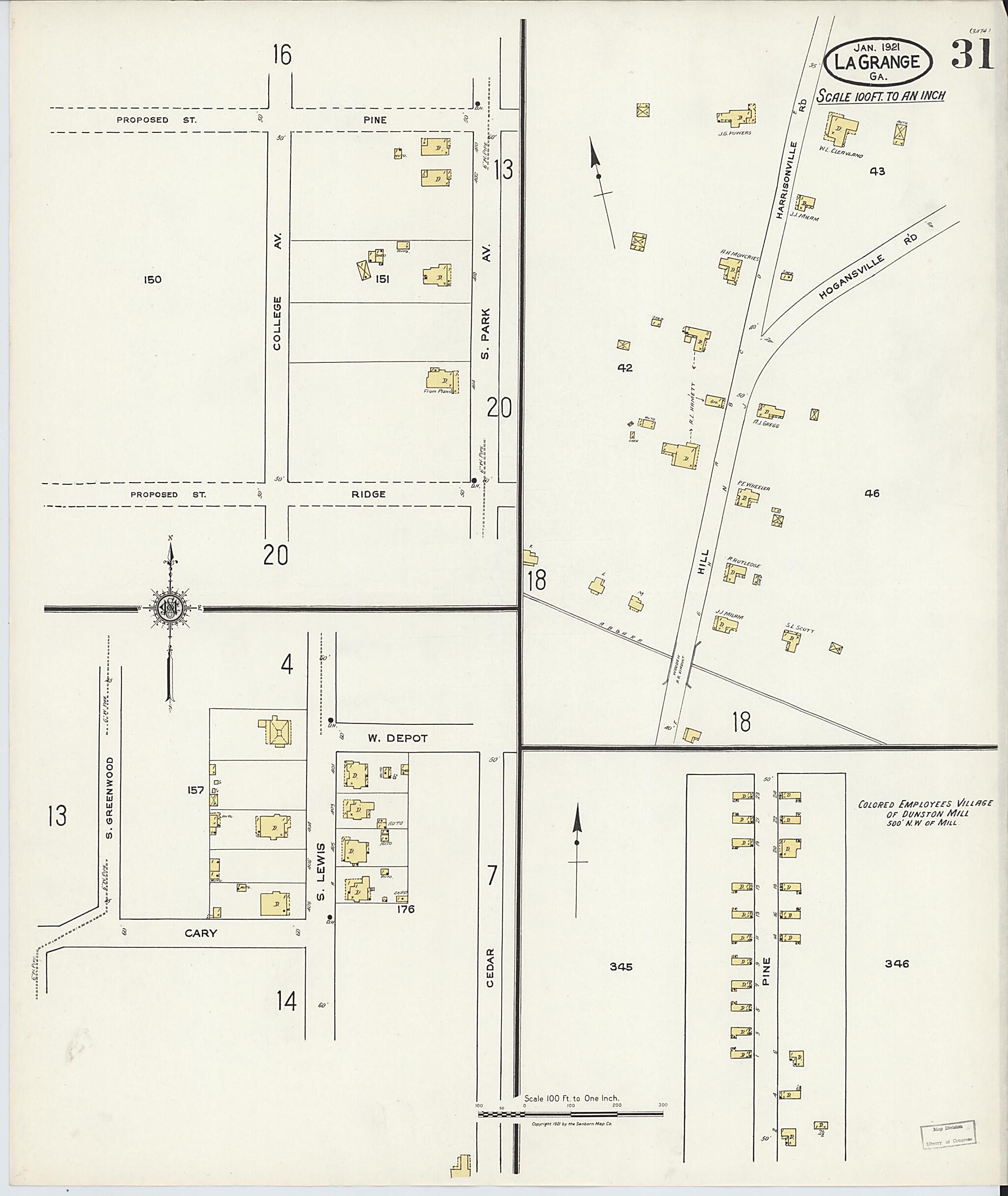 This old map of La Grange, Troup County, Georgia was created by Sanborn Map Company in 1921