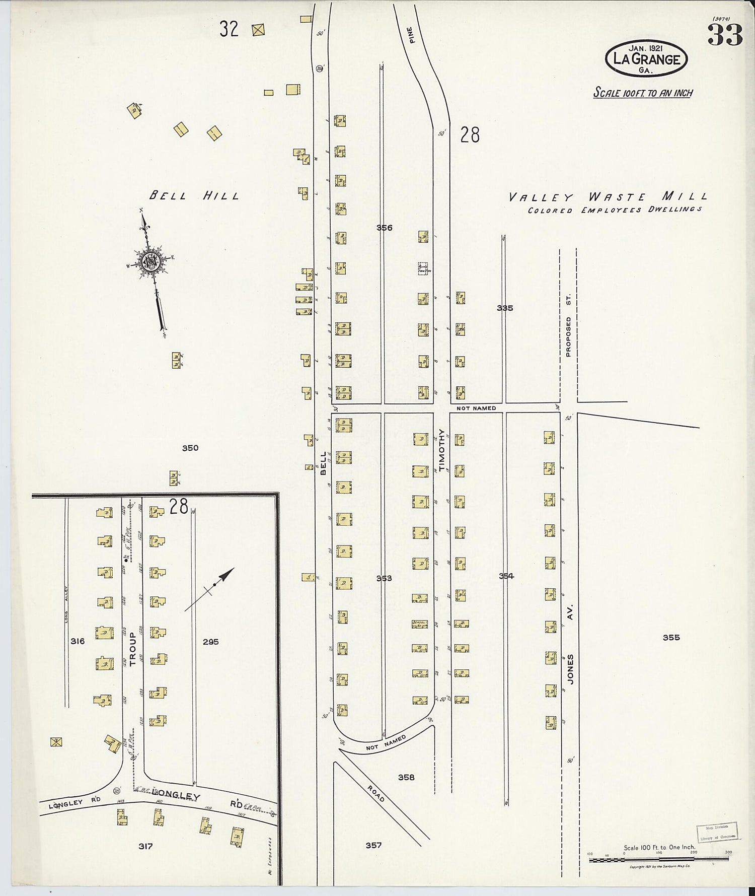 This old map of La Grange, Troup County, Georgia was created by Sanborn Map Company in 1921