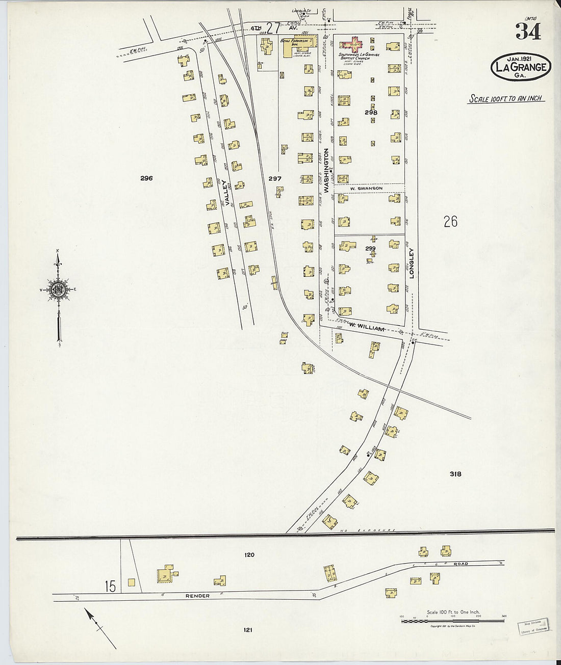 This old map of La Grange, Troup County, Georgia was created by Sanborn Map Company in 1921