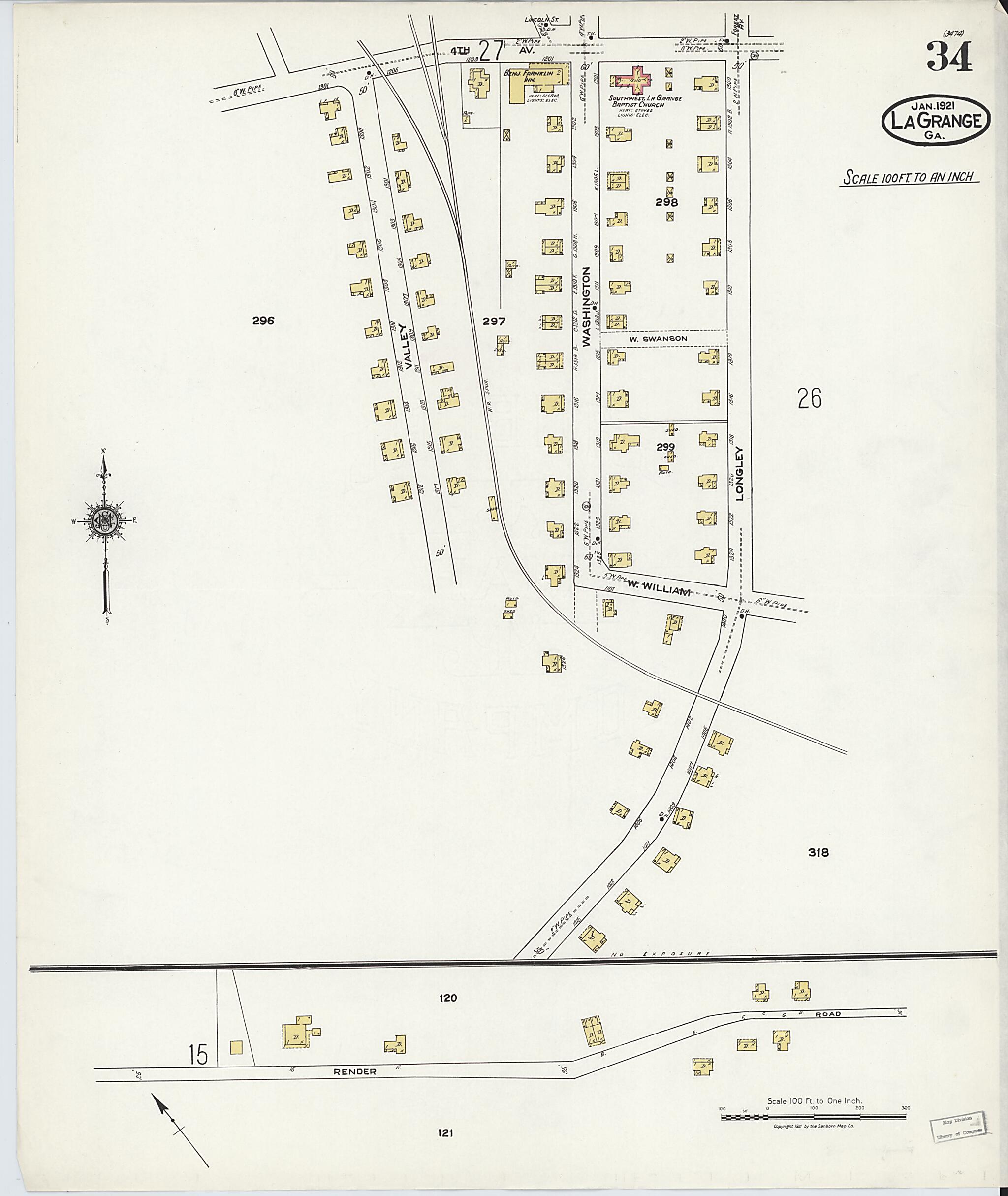 This old map of La Grange, Troup County, Georgia was created by Sanborn Map Company in 1921