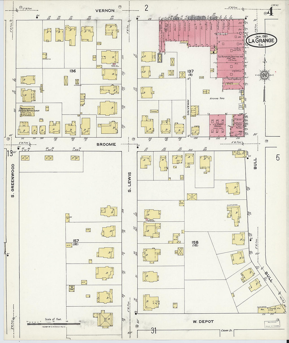 This old map of La Grange, Troup County, Georgia was created by Sanborn Map Company in 1921