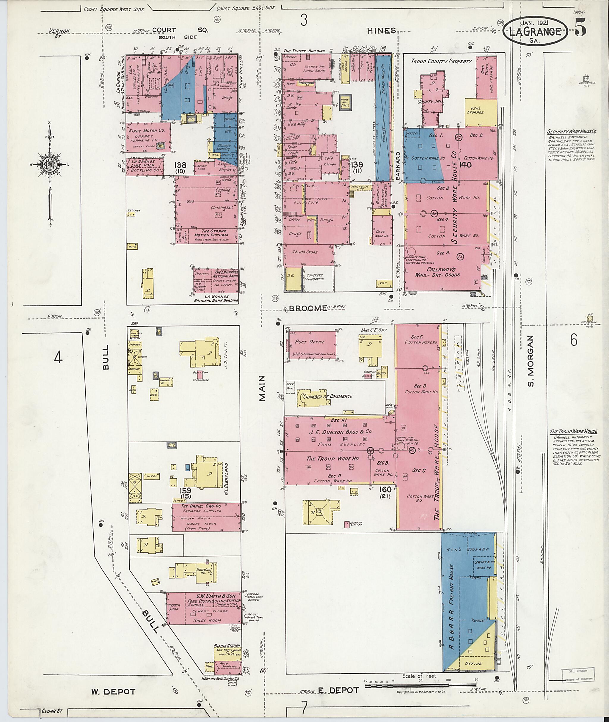 This old map of La Grange, Troup County, Georgia was created by Sanborn Map Company in 1921