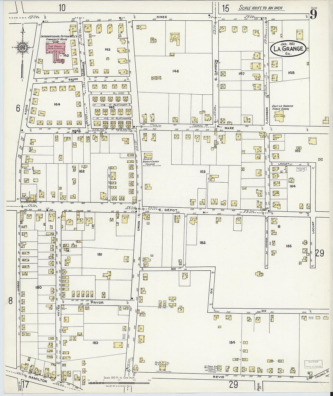 This old map of La Grange, Troup County, Georgia was created by Sanborn Map Company in 1921