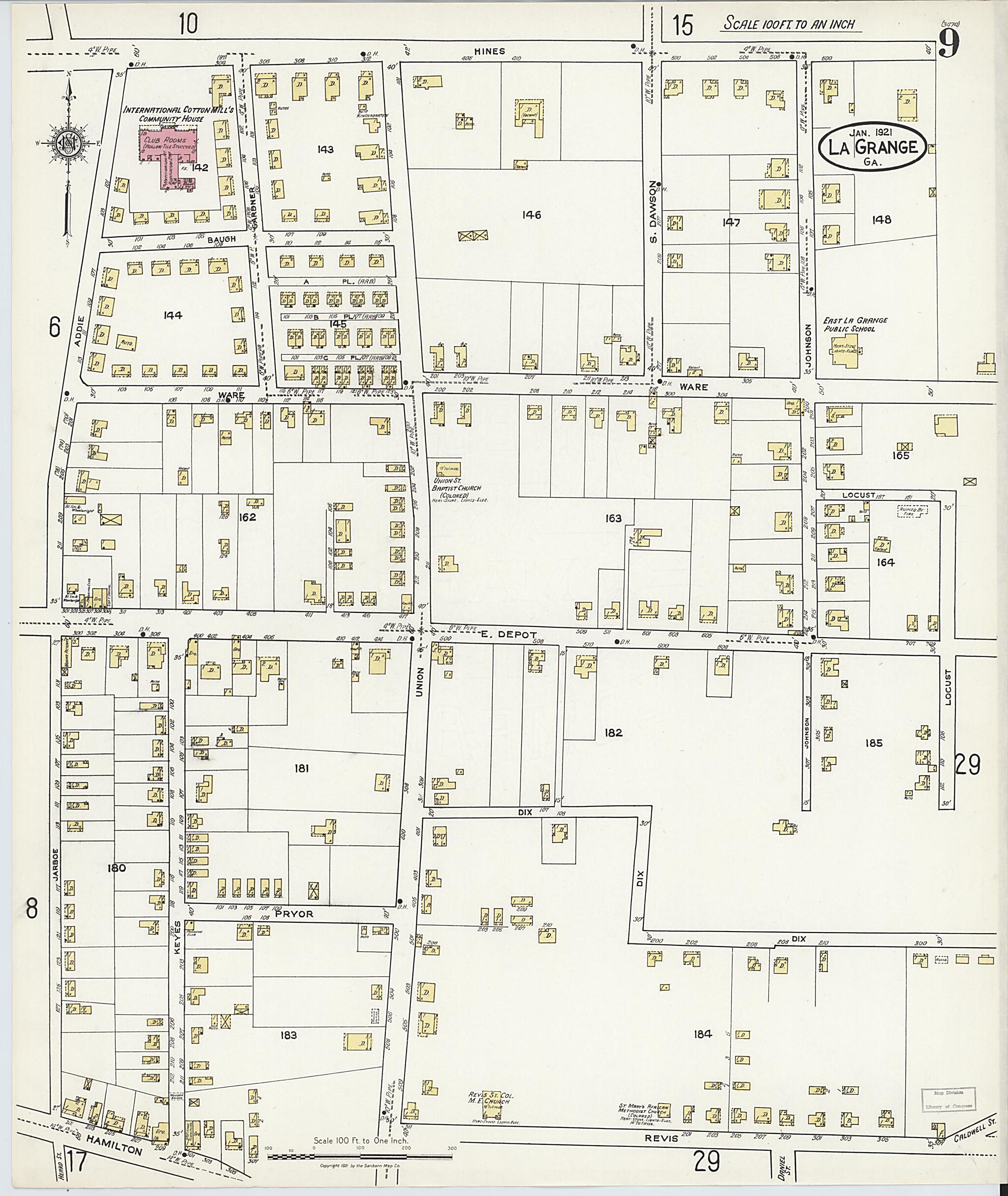 This old map of La Grange, Troup County, Georgia was created by Sanborn Map Company in 1921