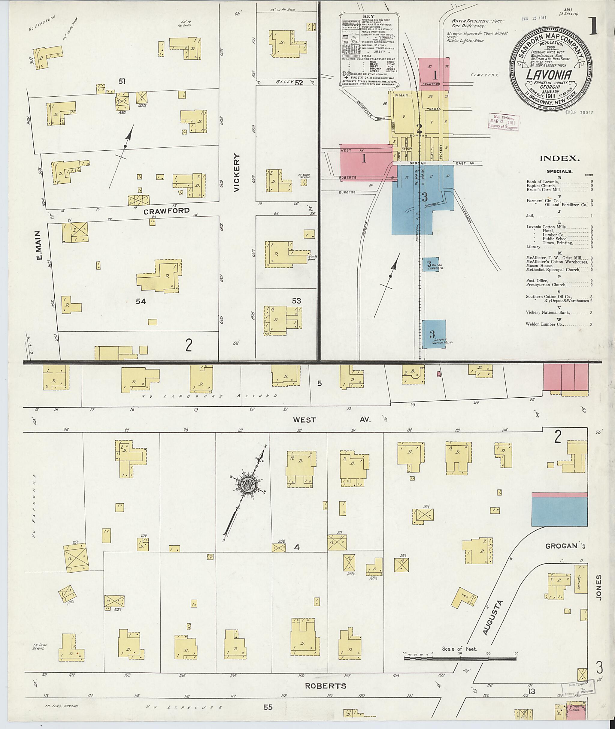 This old map of Lavonia, Franklin County, Georgia was created by Sanborn Map Company in 1911