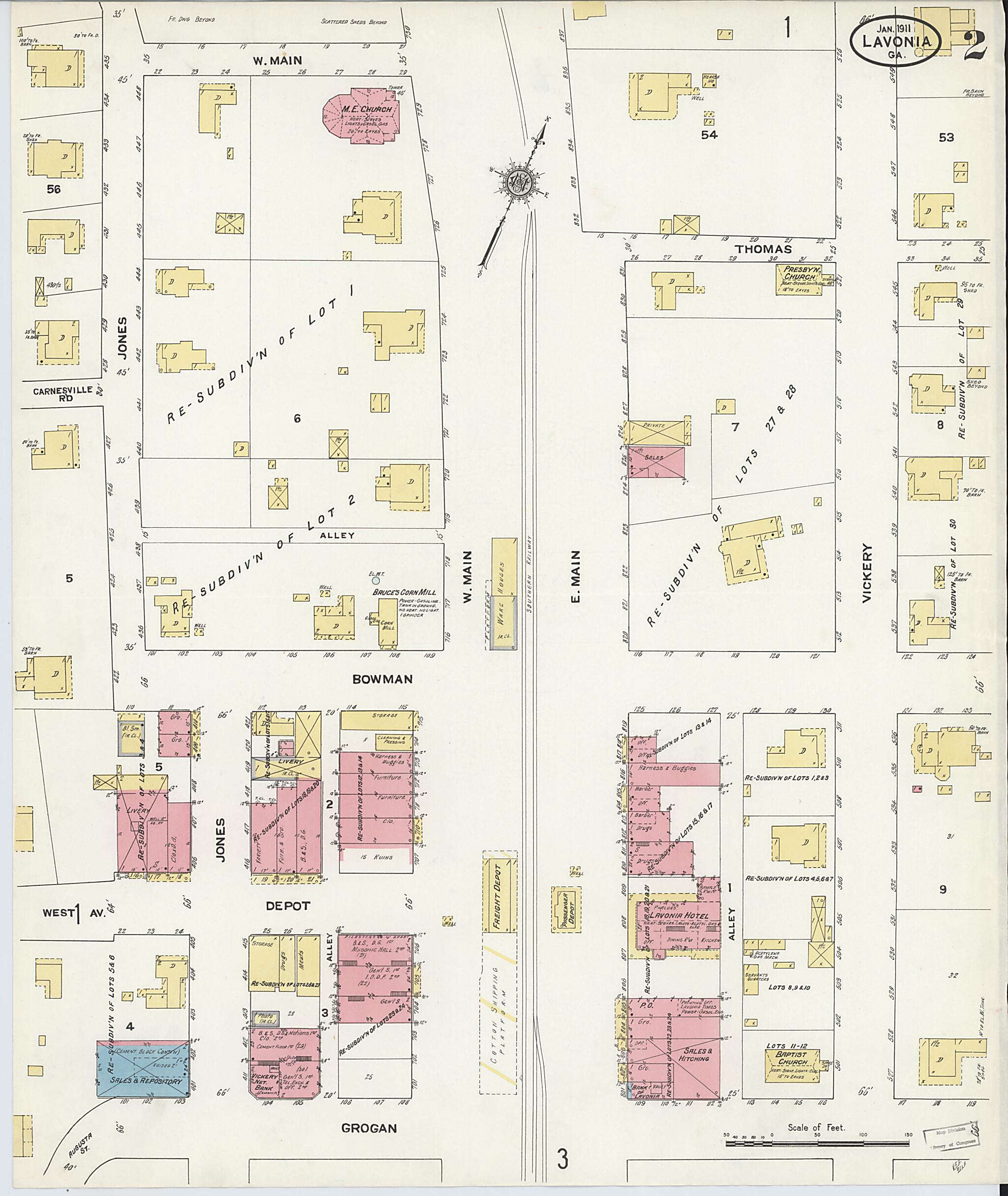 This old map of Lavonia, Franklin County, Georgia was created by Sanborn Map Company in 1911