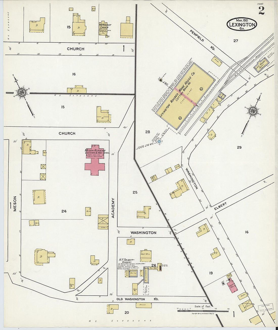 This old map of Lexington, Oglethorpe County, Georgia was created by Sanborn Map Company in 1921