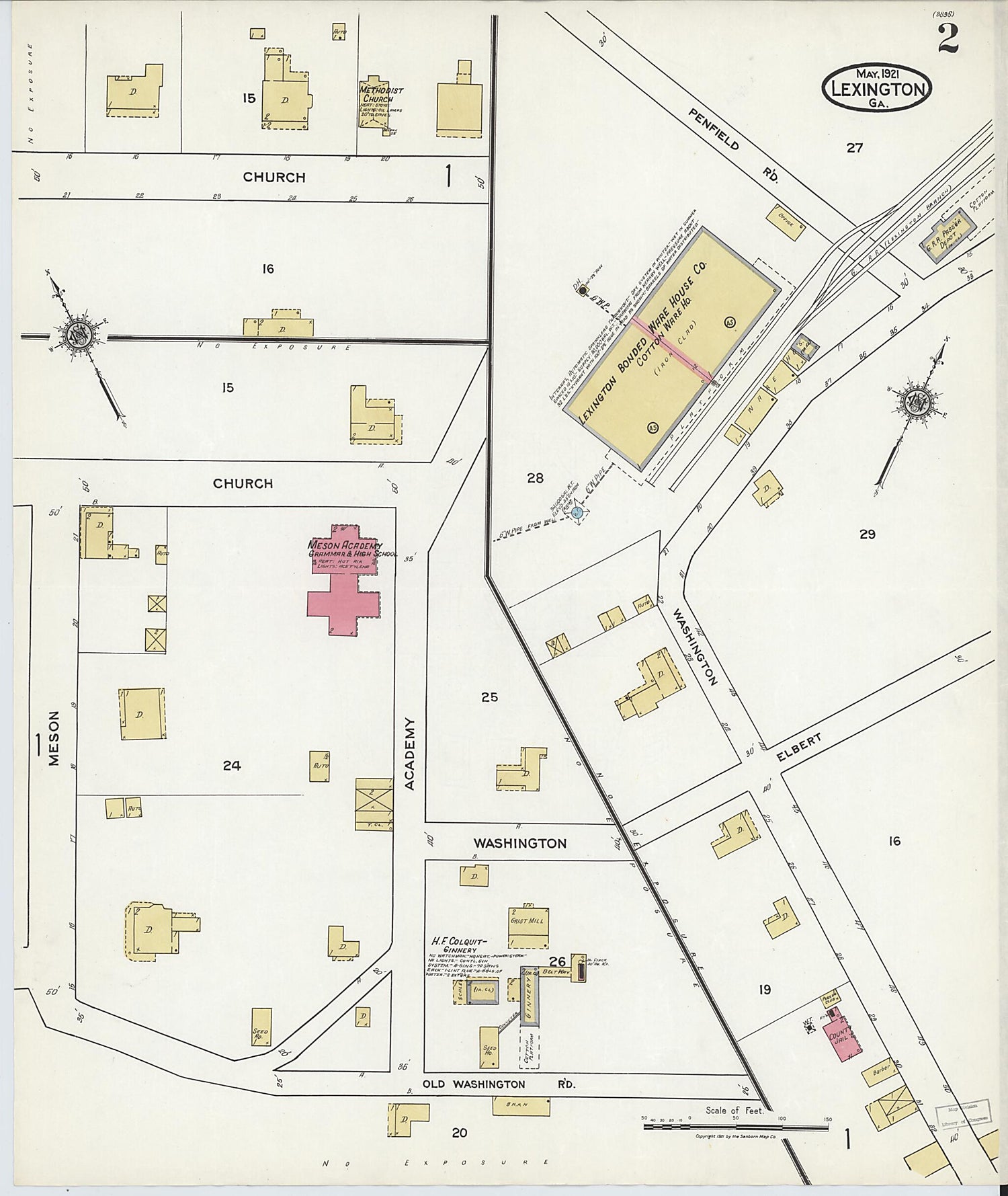 This old map of Lexington, Oglethorpe County, Georgia was created by Sanborn Map Company in 1921