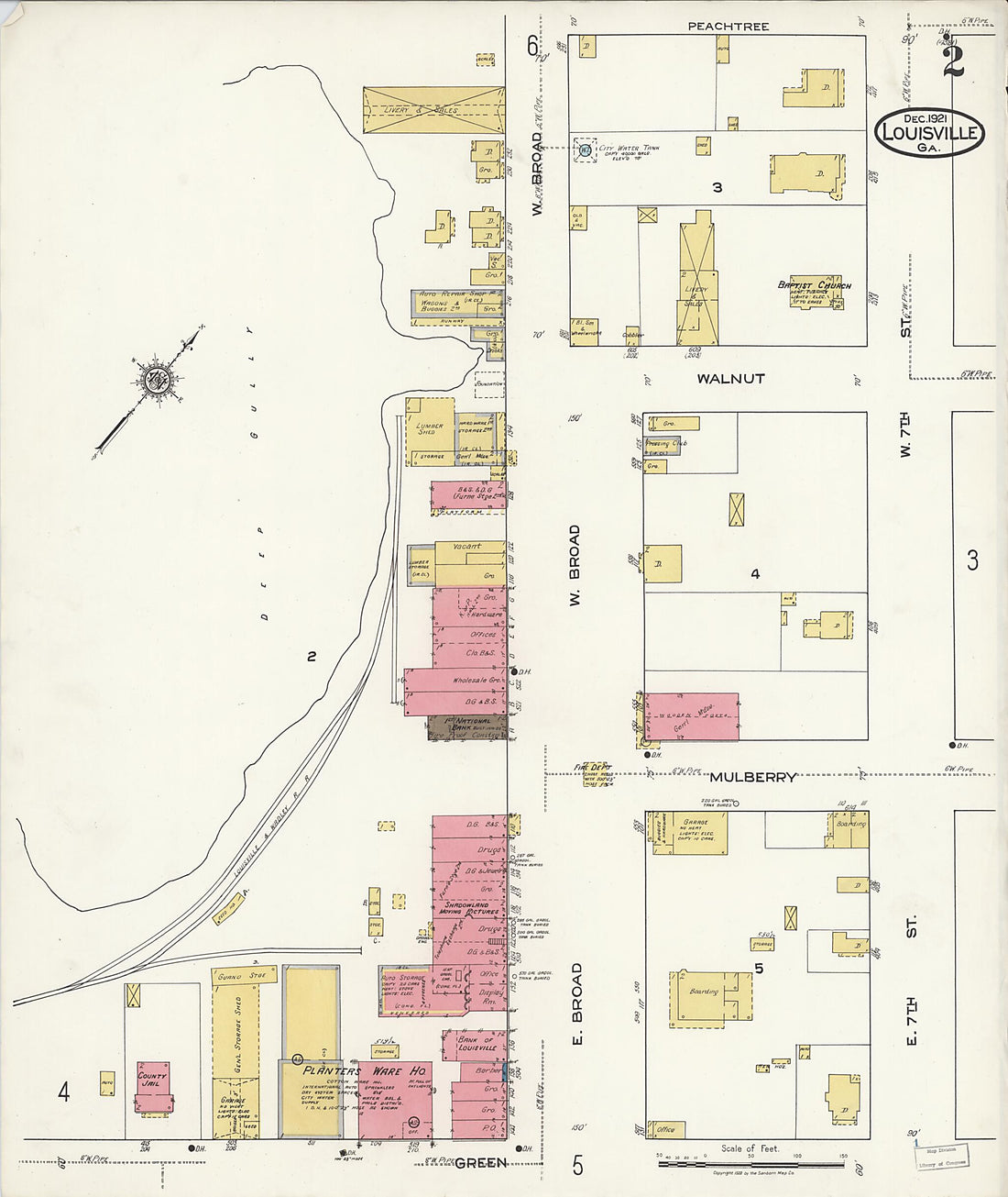 This old map of Louisville, Jefferson County, Georgia was created by Sanborn Map Company in 1921