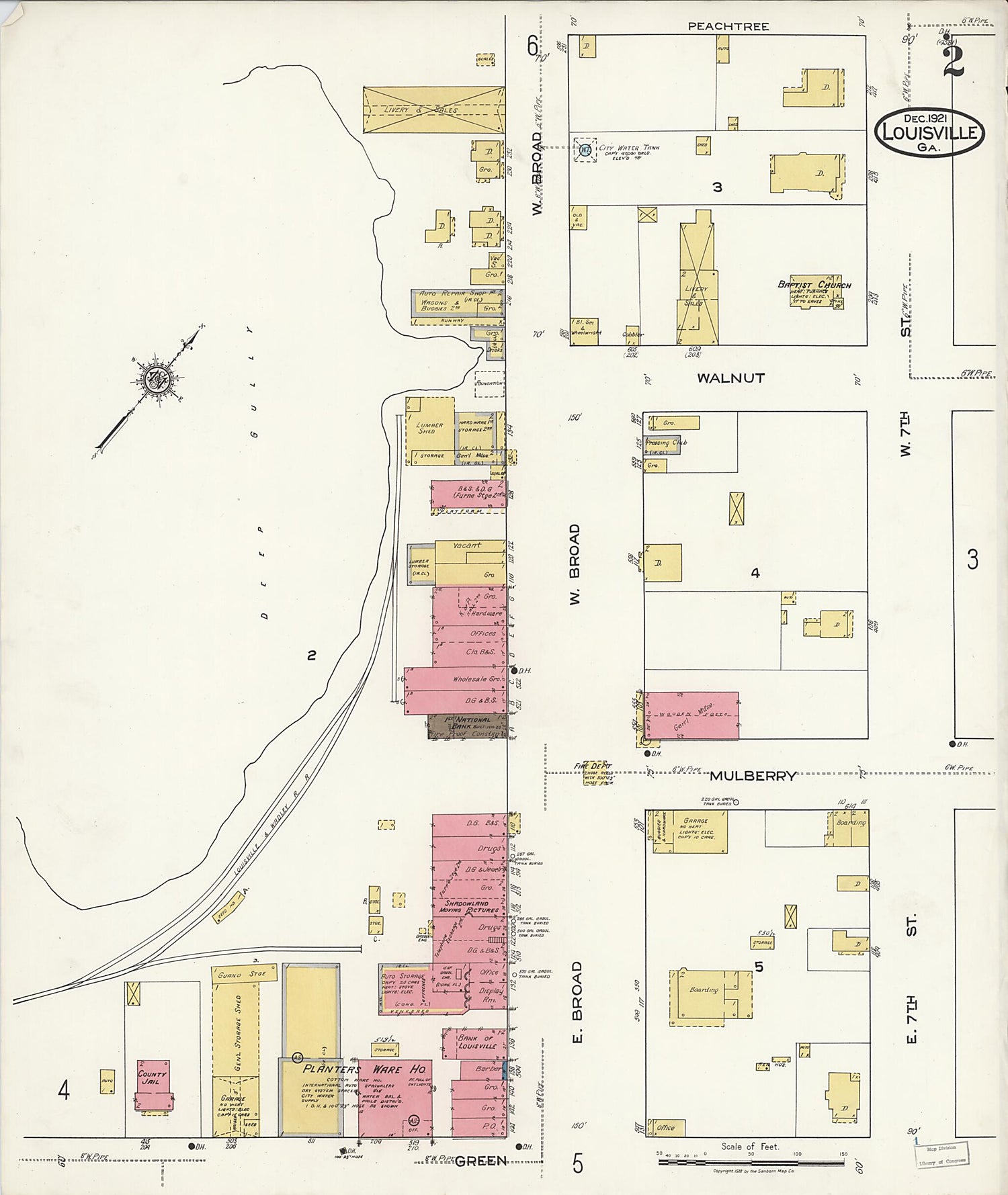 This old map of Louisville, Jefferson County, Georgia was created by Sanborn Map Company in 1921