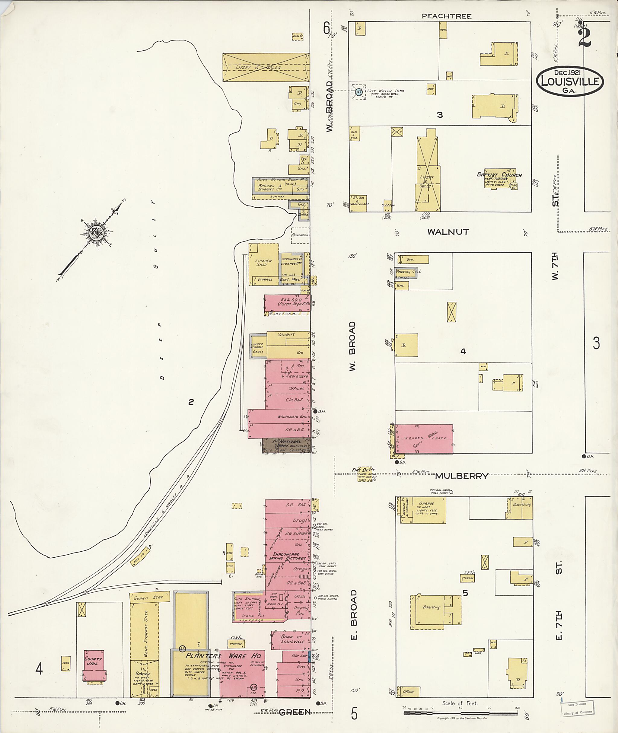 This old map of Louisville, Jefferson County, Georgia was created by Sanborn Map Company in 1921