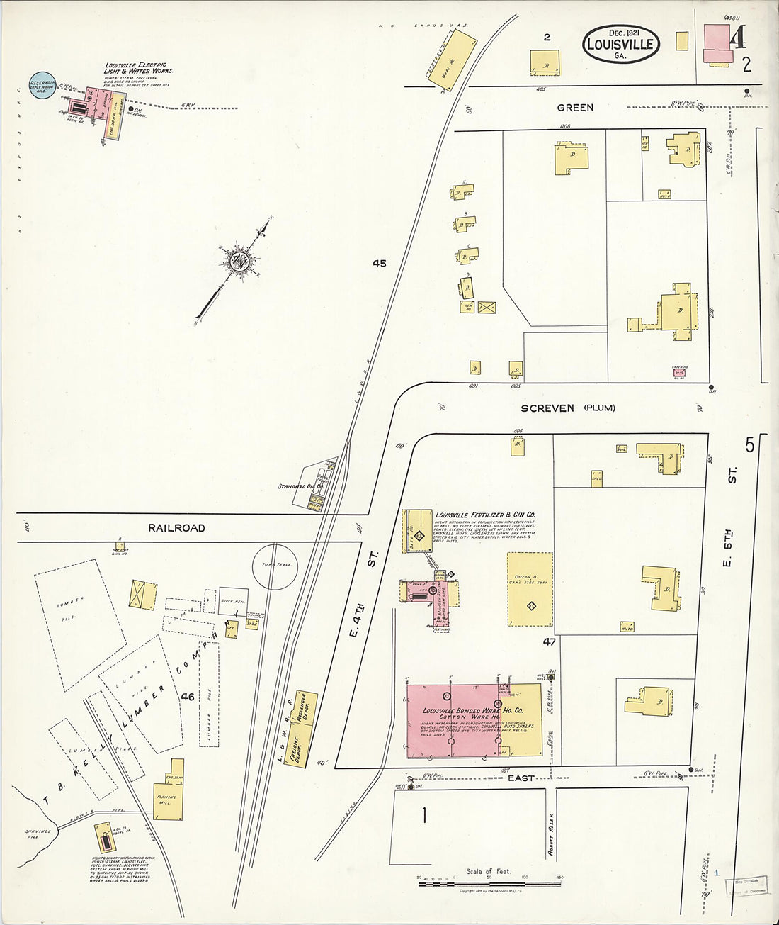 This old map of Louisville, Jefferson County, Georgia was created by Sanborn Map Company in 1921