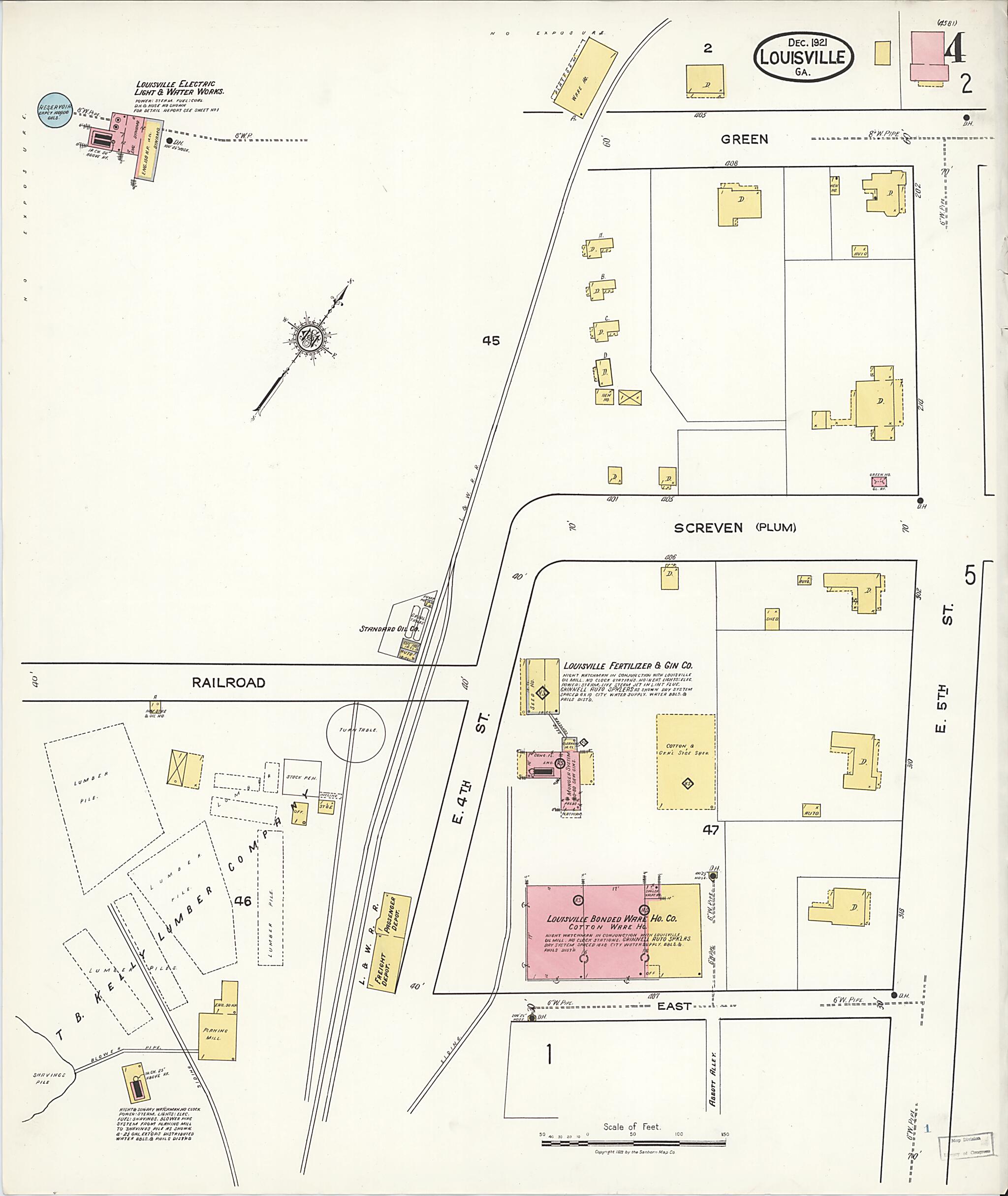 This old map of Louisville, Jefferson County, Georgia was created by Sanborn Map Company in 1921