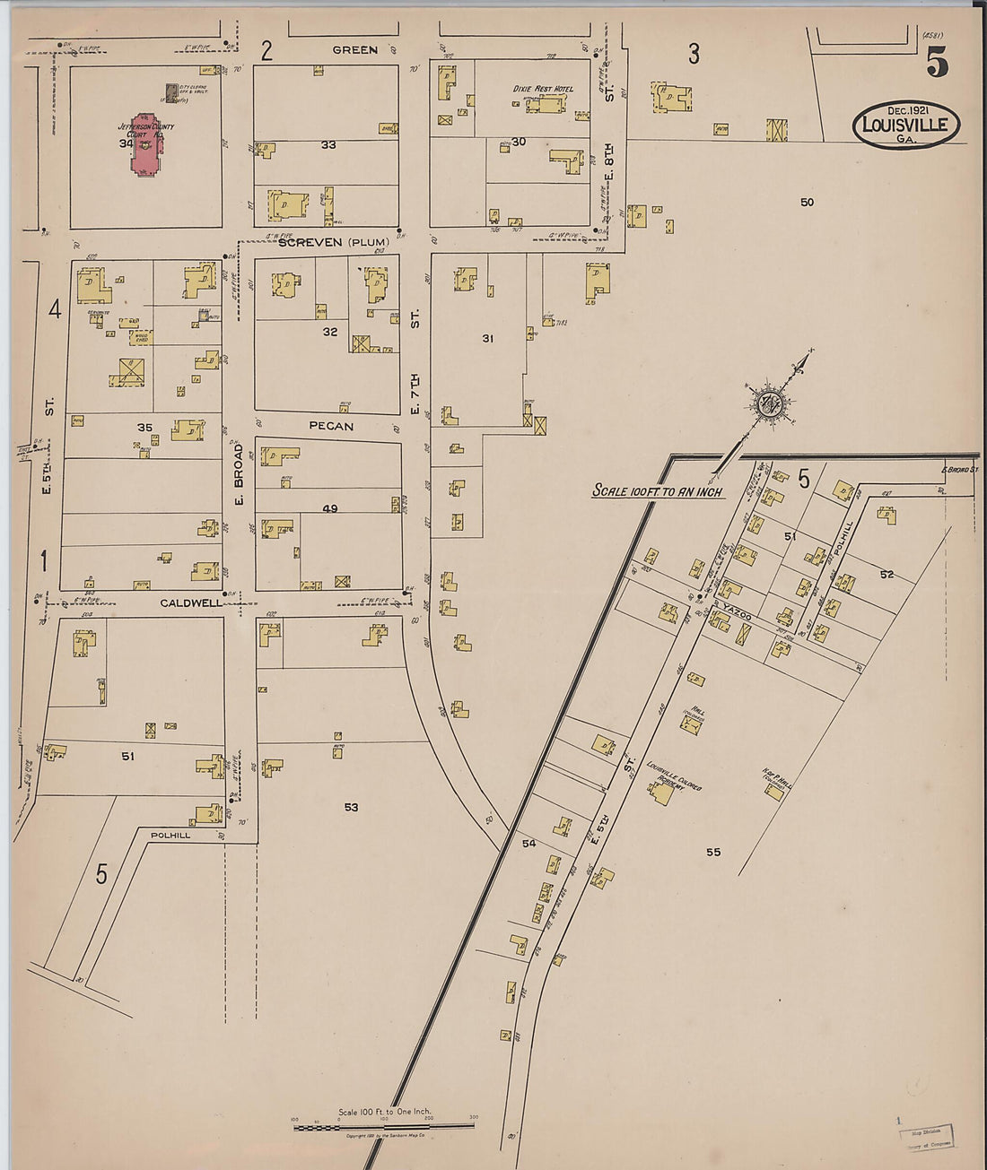 This old map of Louisville, Jefferson County, Georgia was created by Sanborn Map Company in 1921