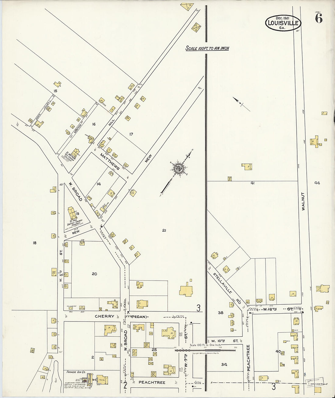 This old map of Louisville, Jefferson County, Georgia was created by Sanborn Map Company in 1921