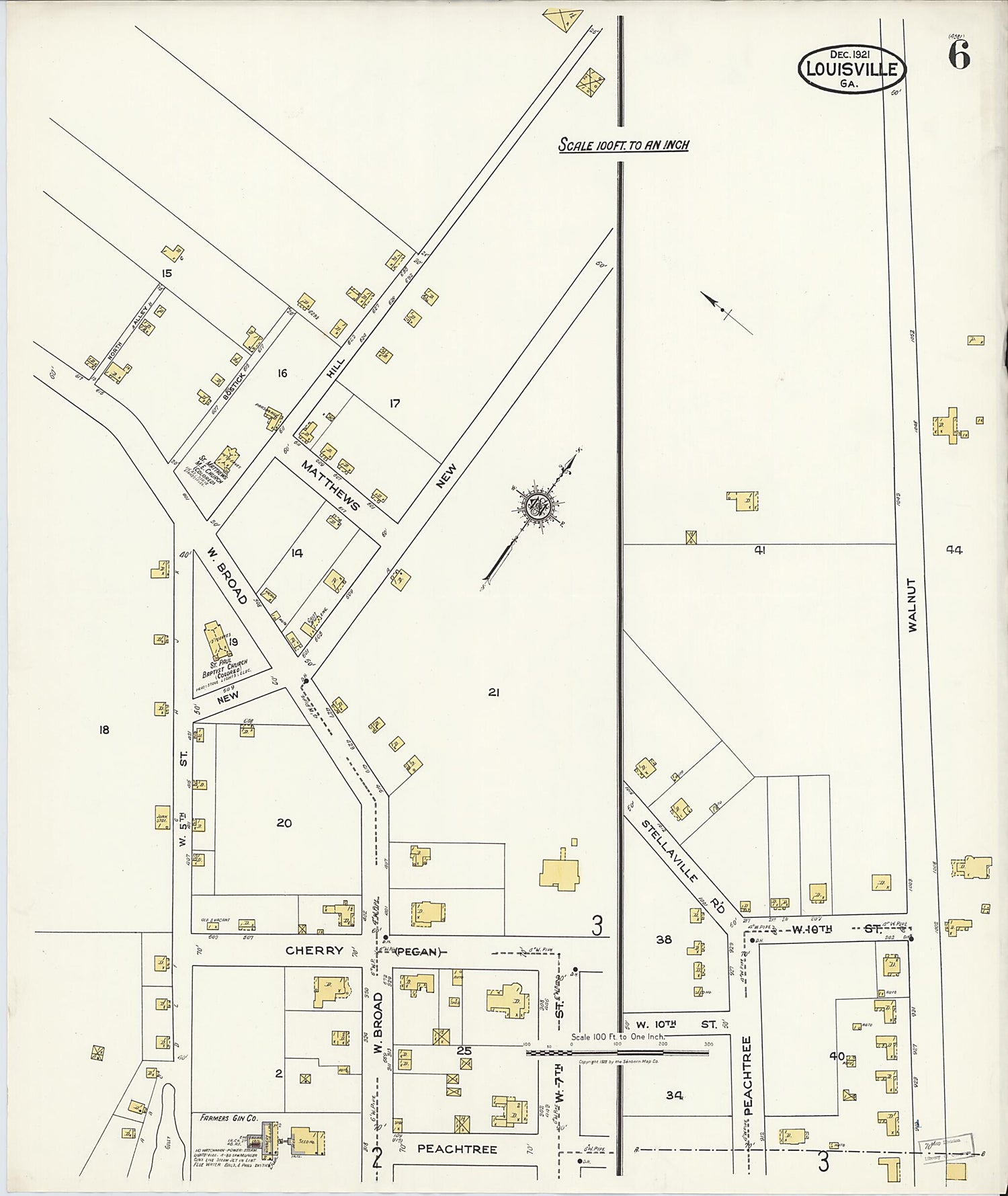 This old map of Louisville, Jefferson County, Georgia was created by Sanborn Map Company in 1921