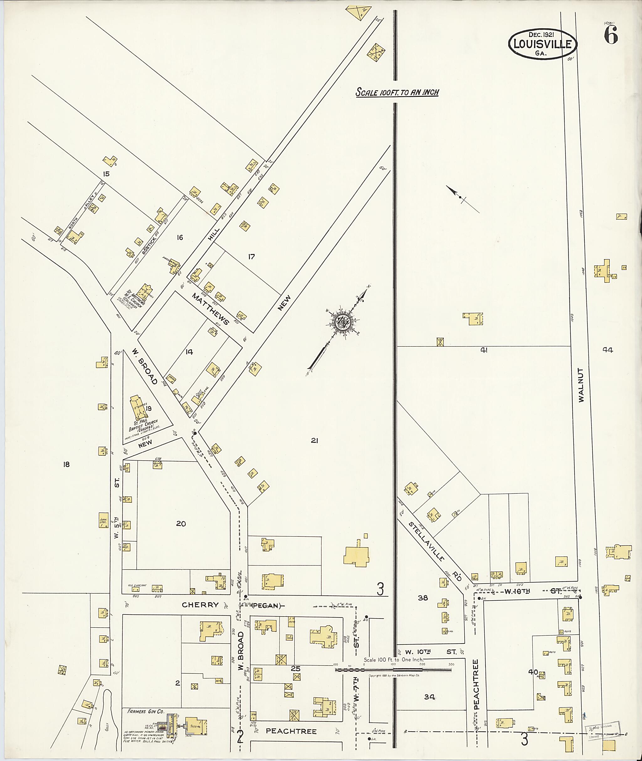 This old map of Louisville, Jefferson County, Georgia was created by Sanborn Map Company in 1921