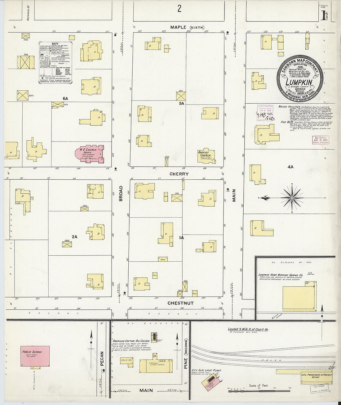 This old map of Lumpkin, Stewart County, Georgia was created by Sanborn Map Company in 1909