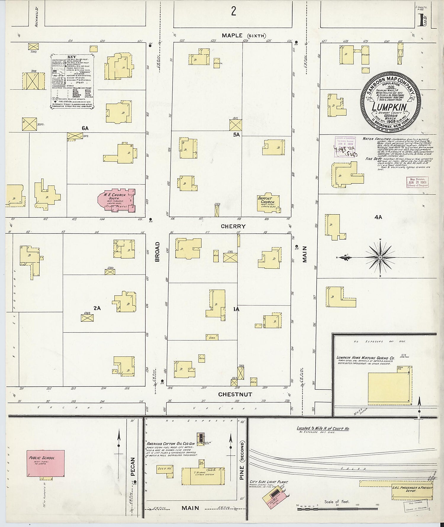 This old map of Lumpkin, Stewart County, Georgia was created by Sanborn Map Company in 1909