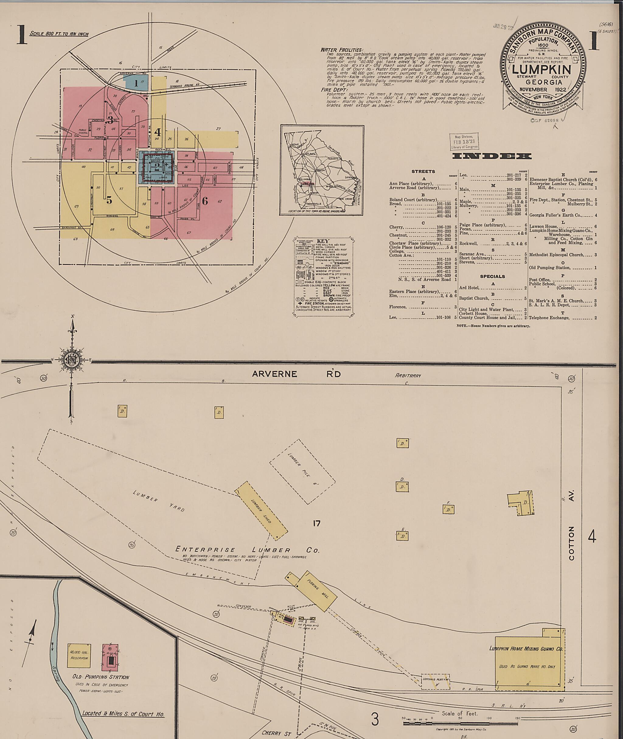 This old map of Lumpkin, Stewart County, Georgia was created by Sanborn Map Company in 1922