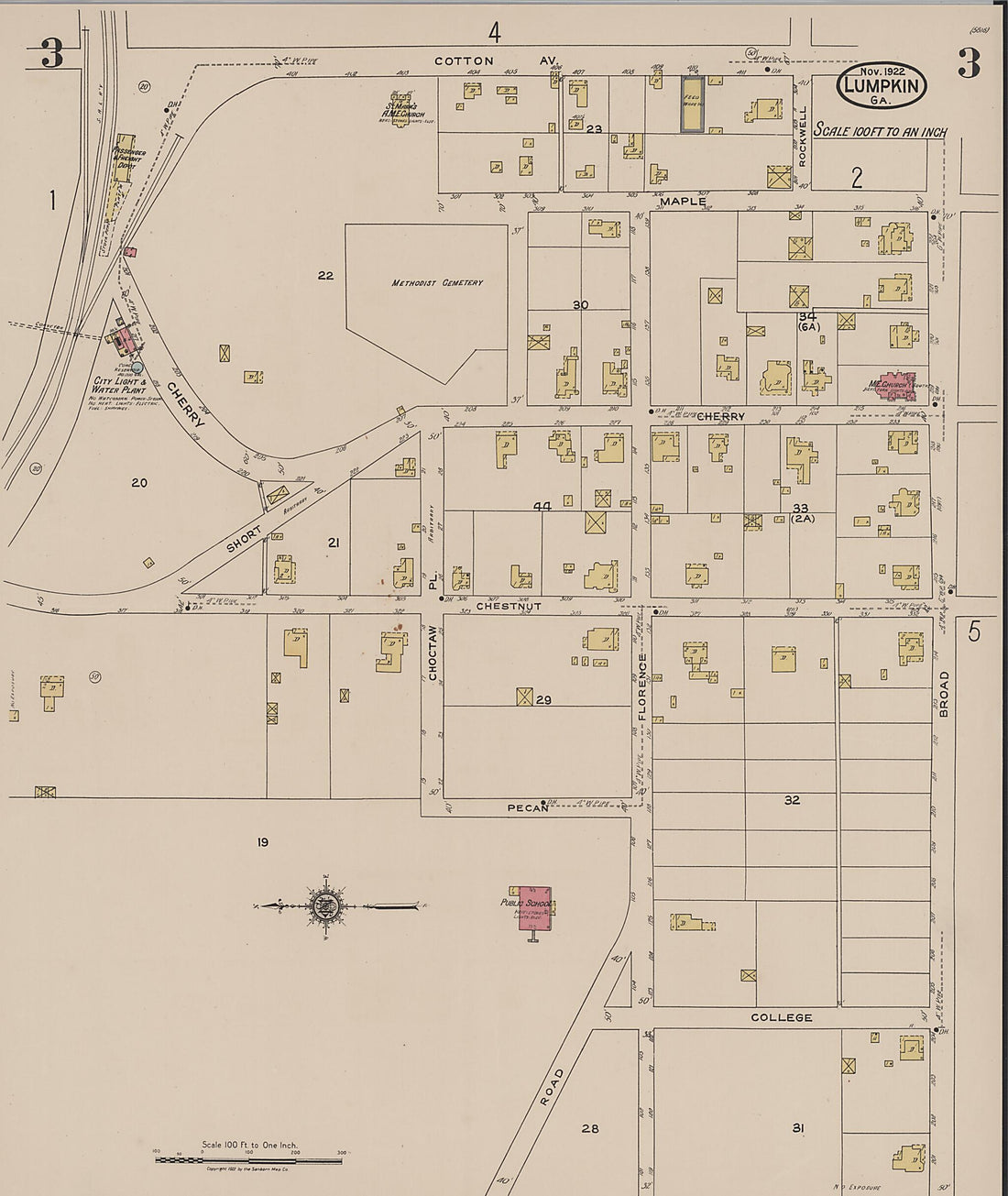 This old map of Lumpkin, Stewart County, Georgia was created by Sanborn Map Company in 1922