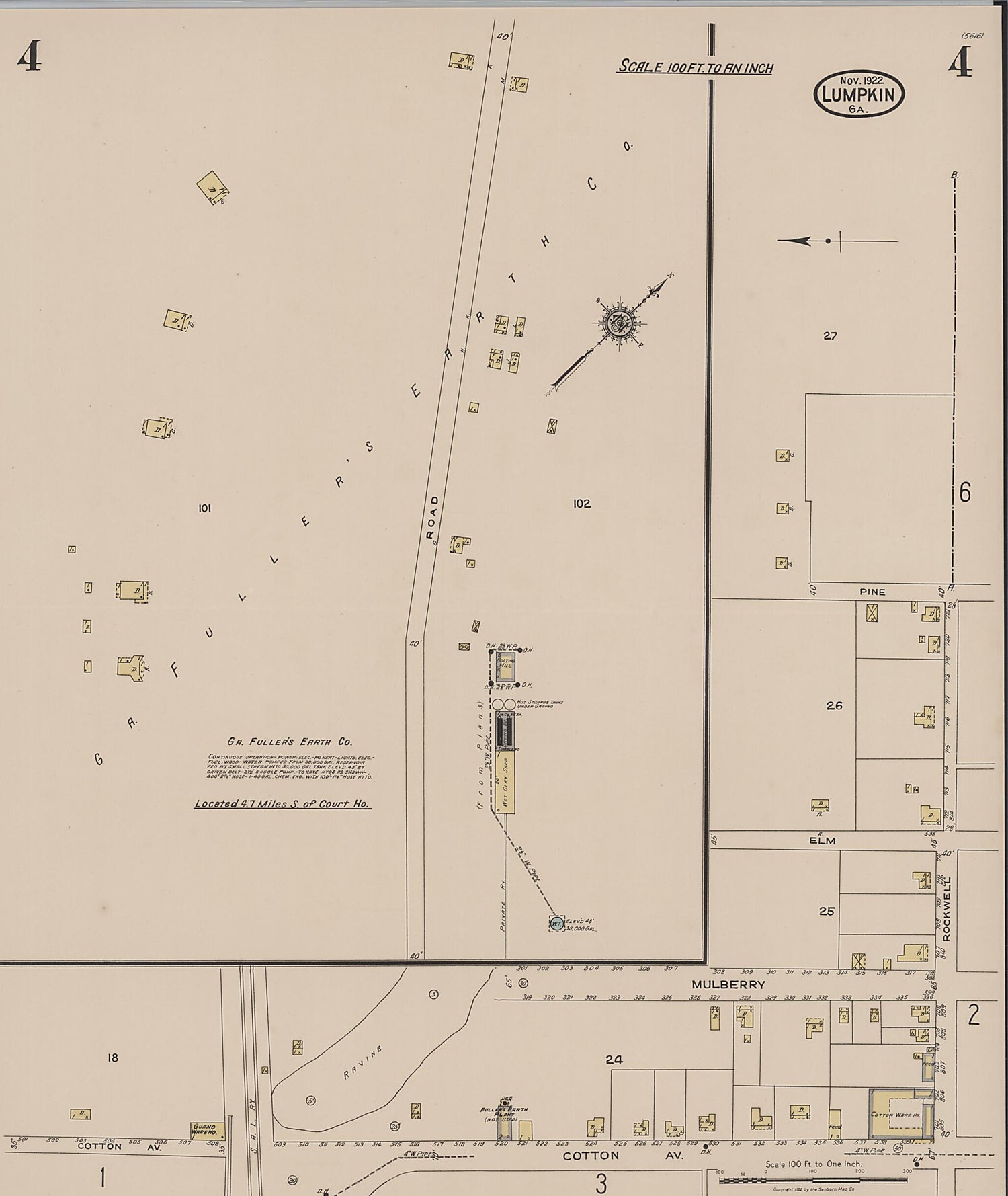 This old map of Lumpkin, Stewart County, Georgia was created by Sanborn Map Company in 1922