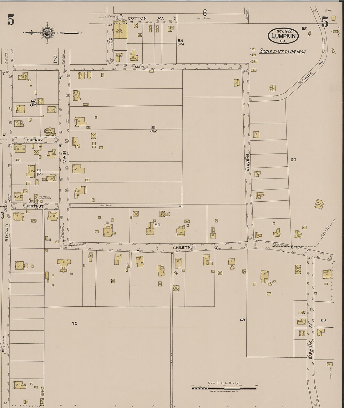 This old map of Lumpkin, Stewart County, Georgia was created by Sanborn Map Company in 1922