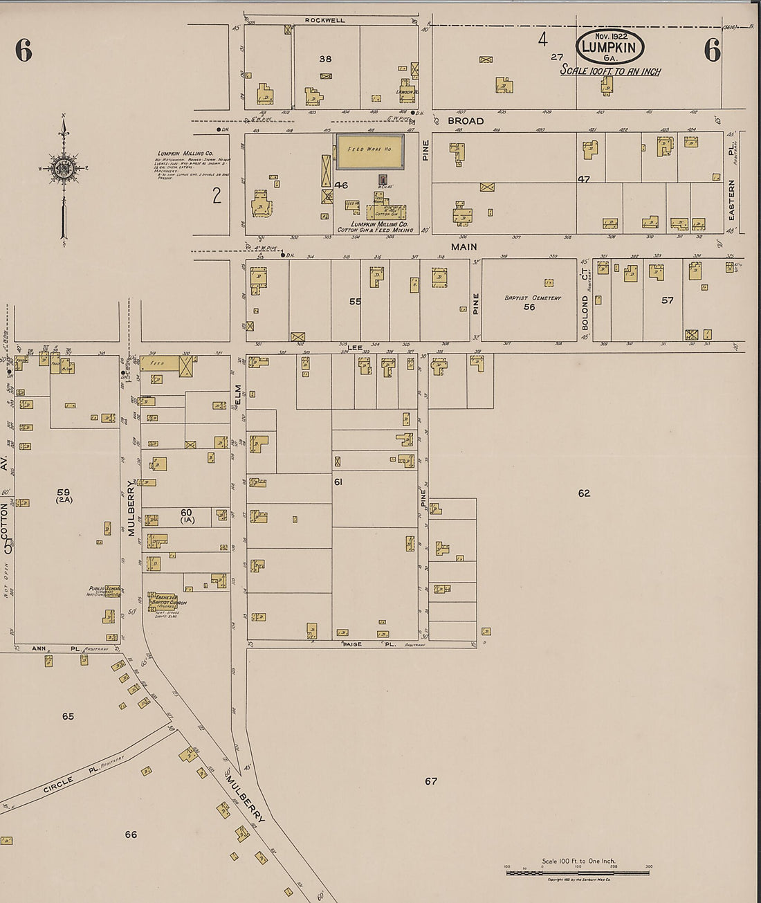 This old map of Lumpkin, Stewart County, Georgia was created by Sanborn Map Company in 1922