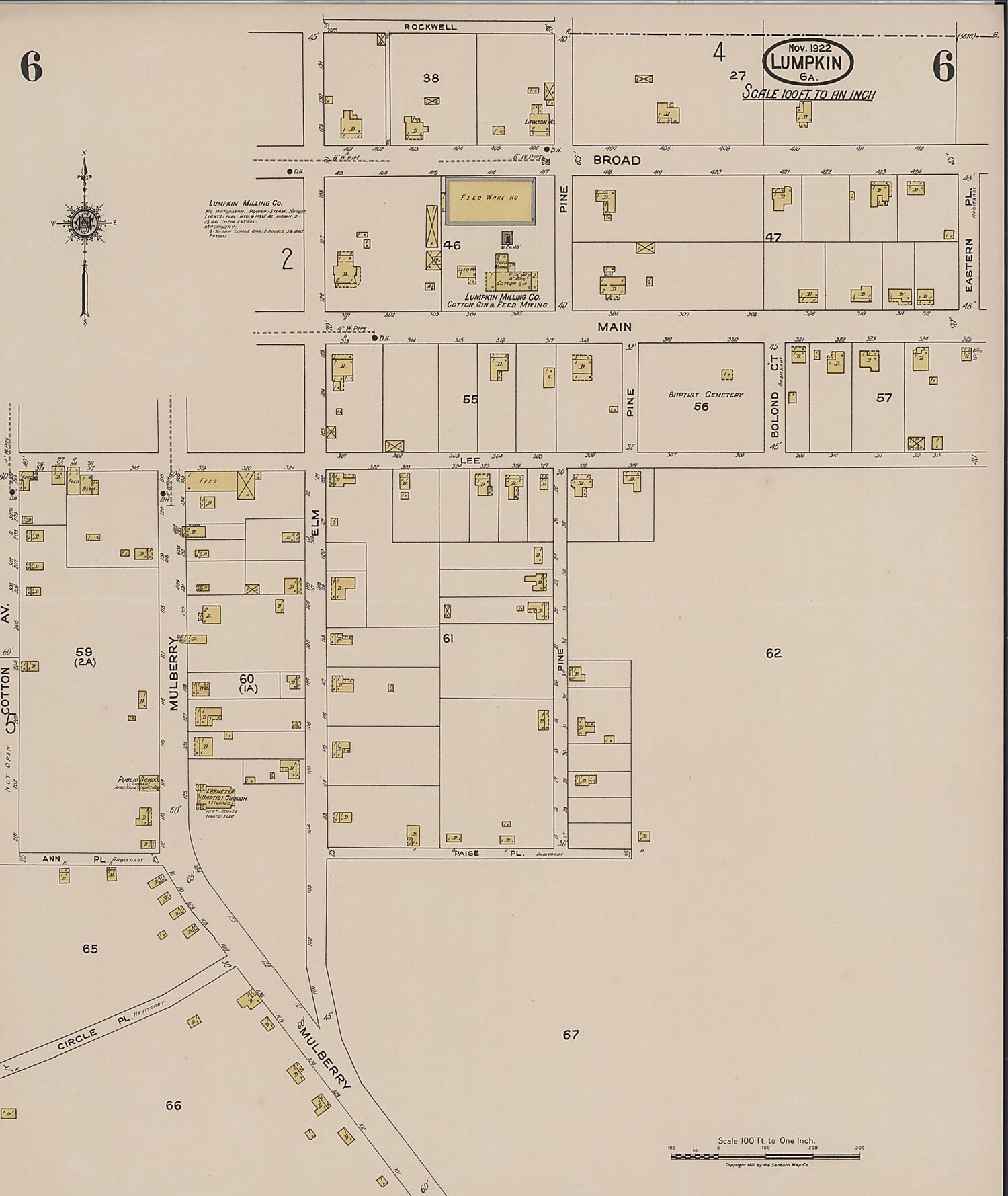 This old map of Lumpkin, Stewart County, Georgia was created by Sanborn Map Company in 1922