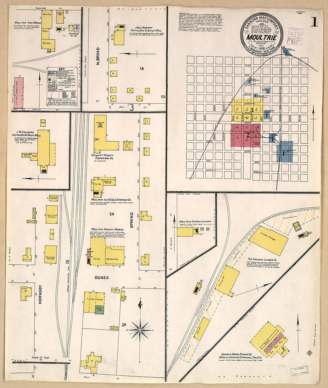 This old map of Moultrie, Colquitt County, Georgia was created by Sanborn Map Company in 1903