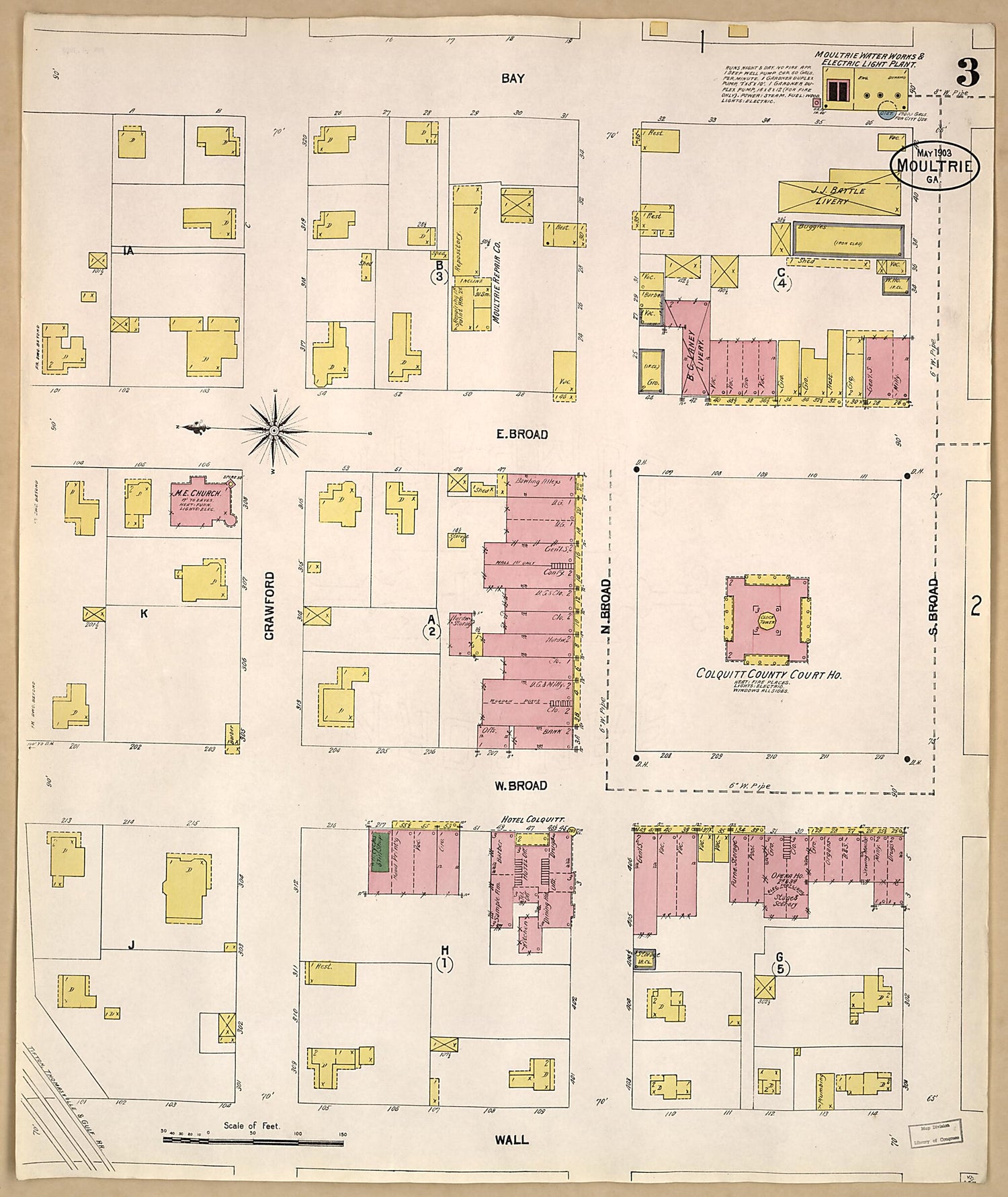 This old map of Moultrie, Colquitt County, Georgia was created by Sanborn Map Company in 1903