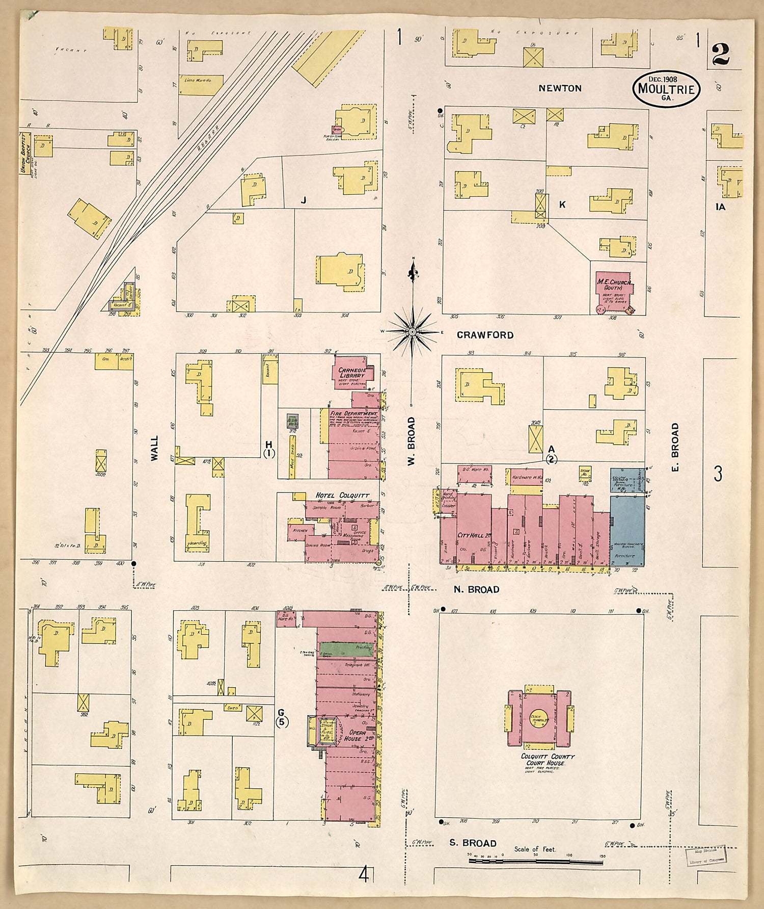 This old map of Moultrie, Colquitt County, Georgia was created by Sanborn Map Company in 1908