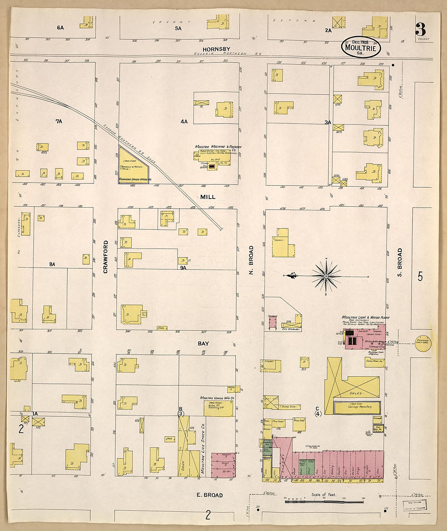 This old map of Moultrie, Colquitt County, Georgia was created by Sanborn Map Company in 1908