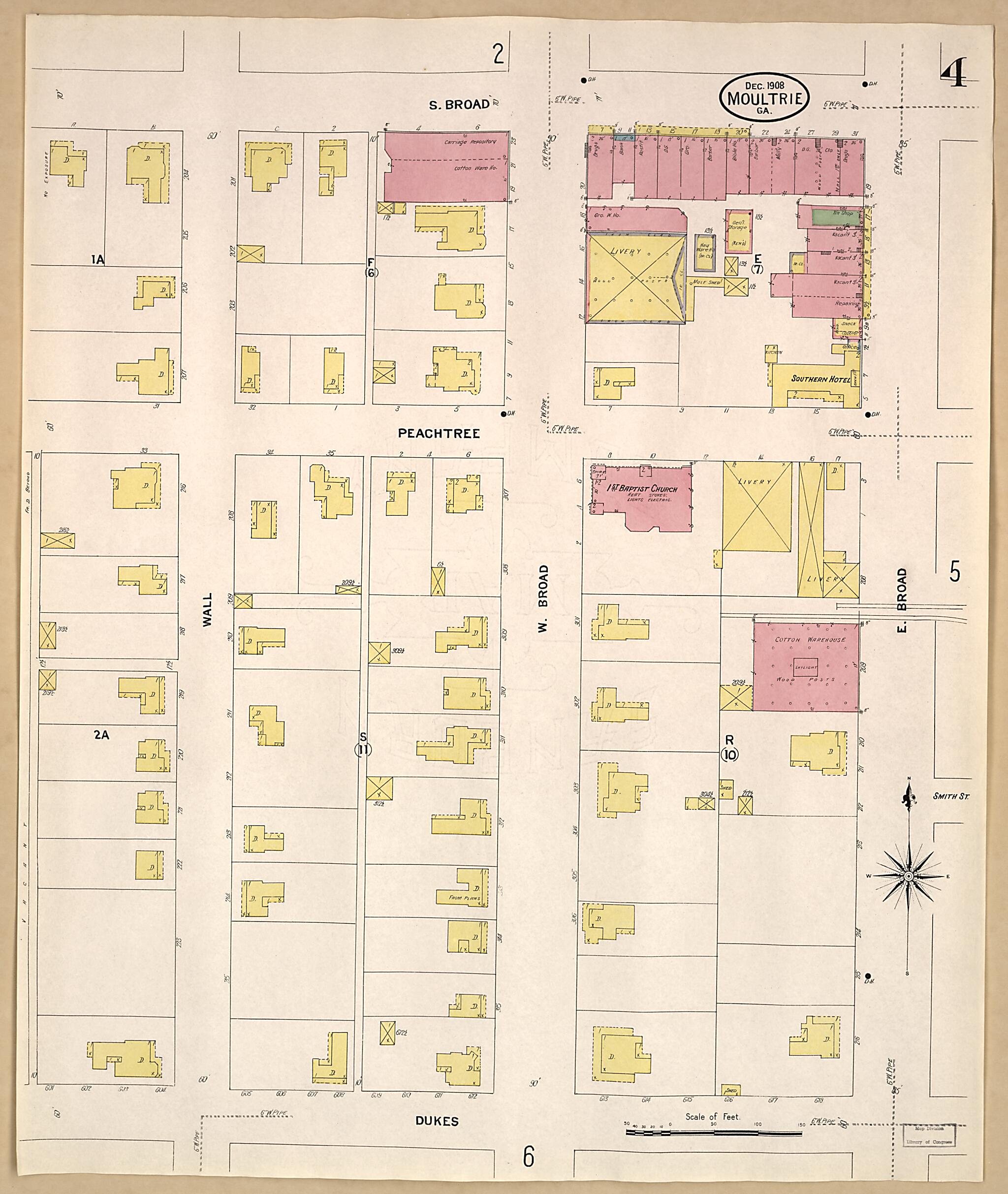 This old map of Moultrie, Colquitt County, Georgia was created by Sanborn Map Company in 1908