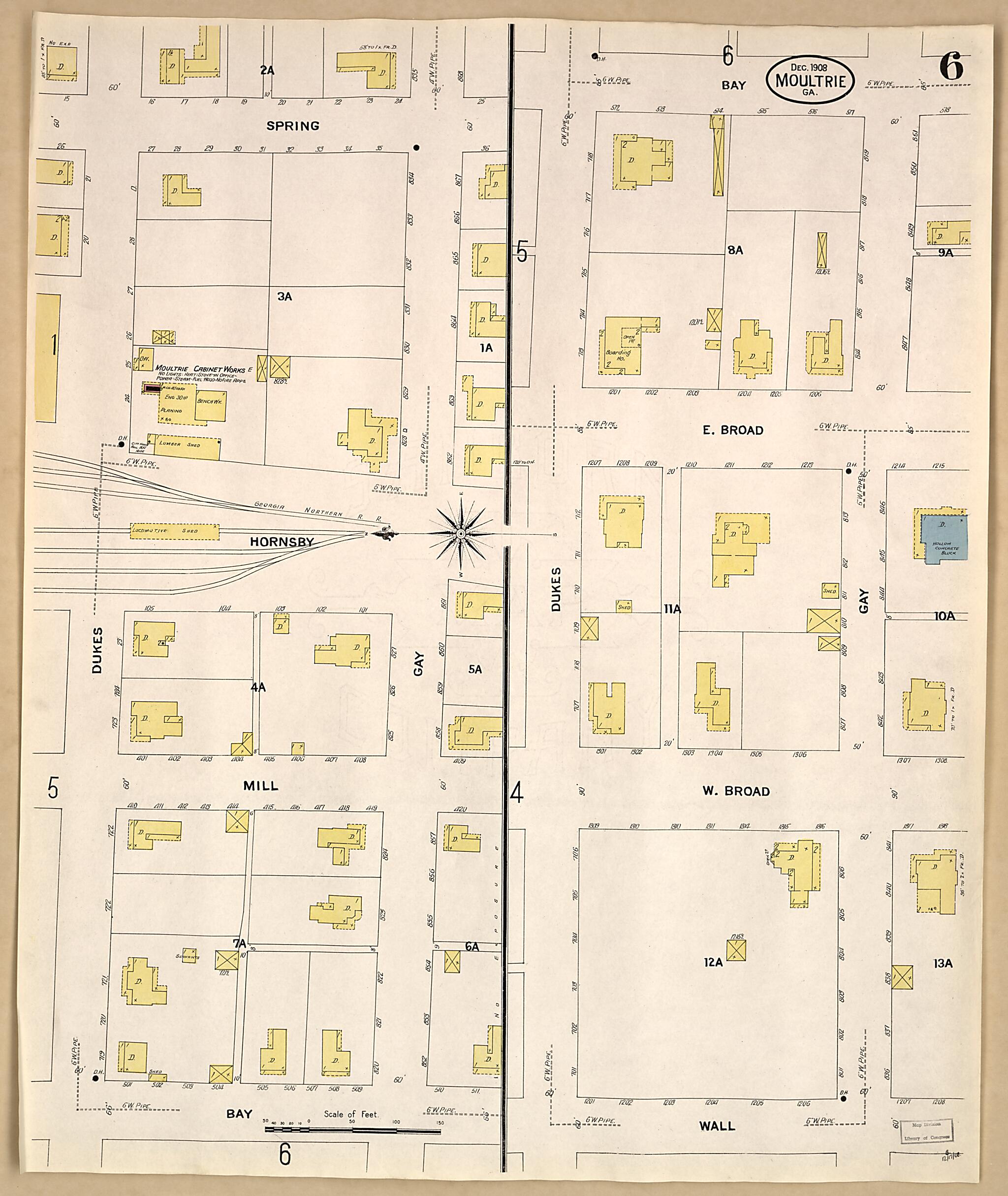 This old map of Moultrie, Colquitt County, Georgia was created by Sanborn Map Company in 1908