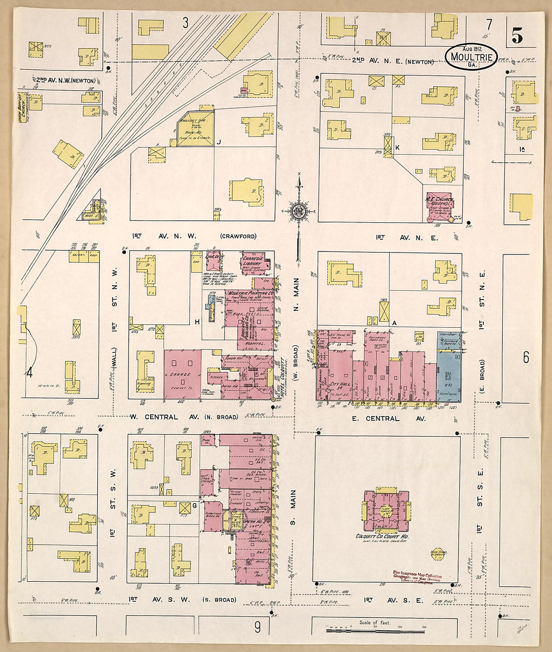 This old map of Moultrie, Colquitt County, Georgia was created by Sanborn Map Company in 1912