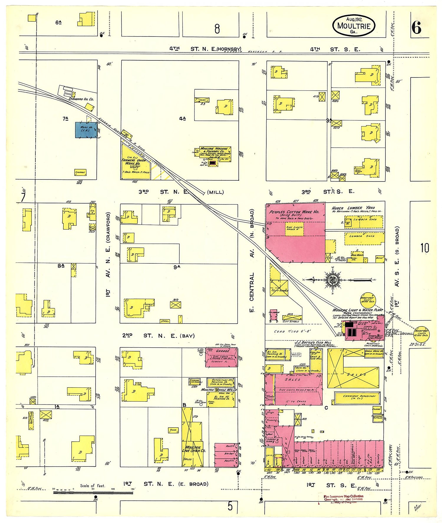 This old map of Moultrie, Colquitt County, Georgia was created by Sanborn Map Company in 1912