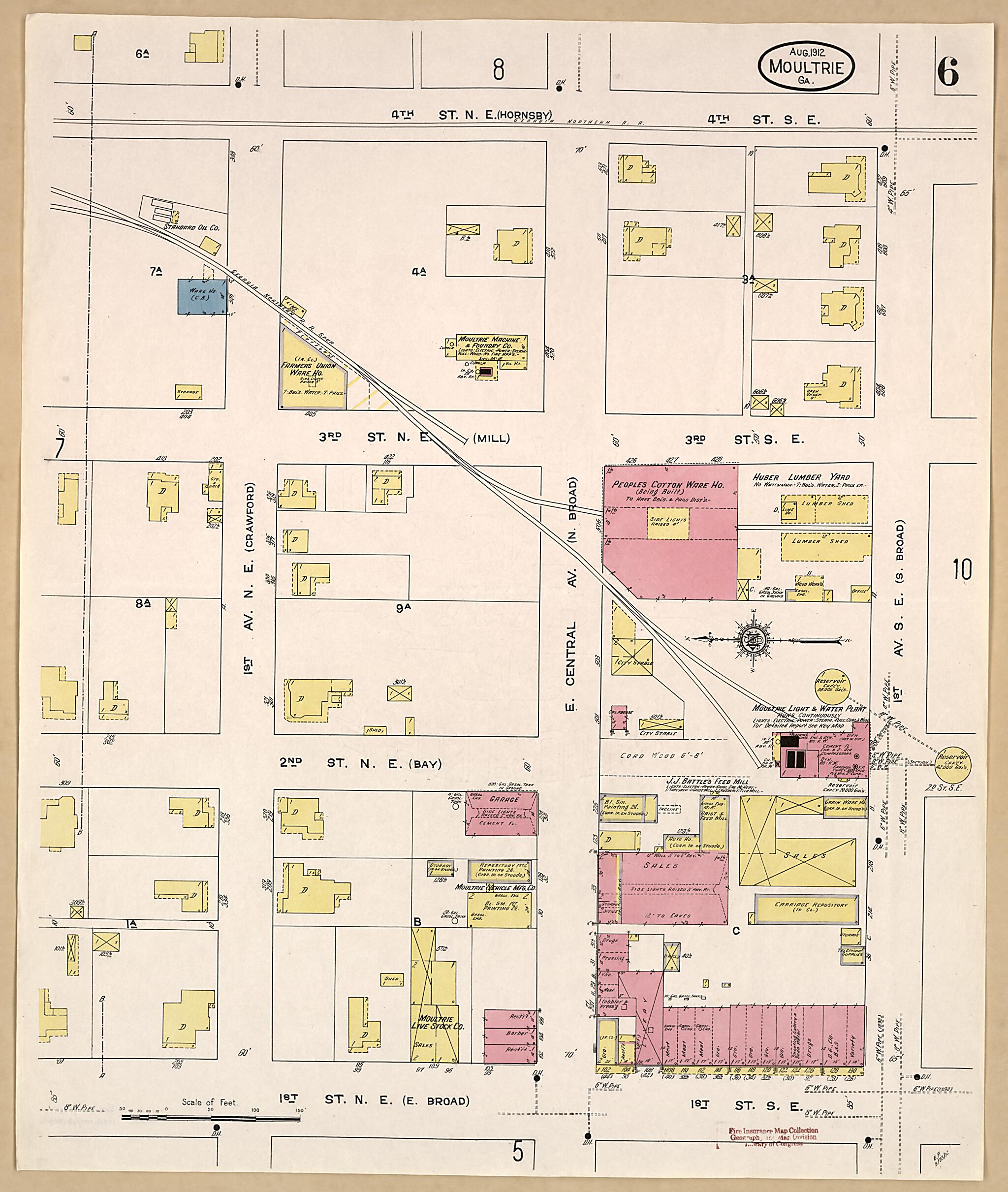 This old map of Moultrie, Colquitt County, Georgia was created by Sanborn Map Company in 1912