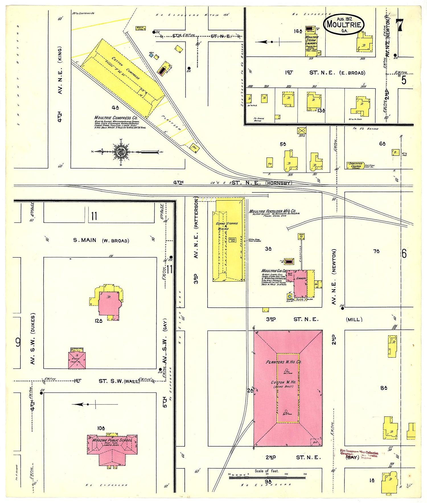 This old map of Moultrie, Colquitt County, Georgia was created by Sanborn Map Company in 1912