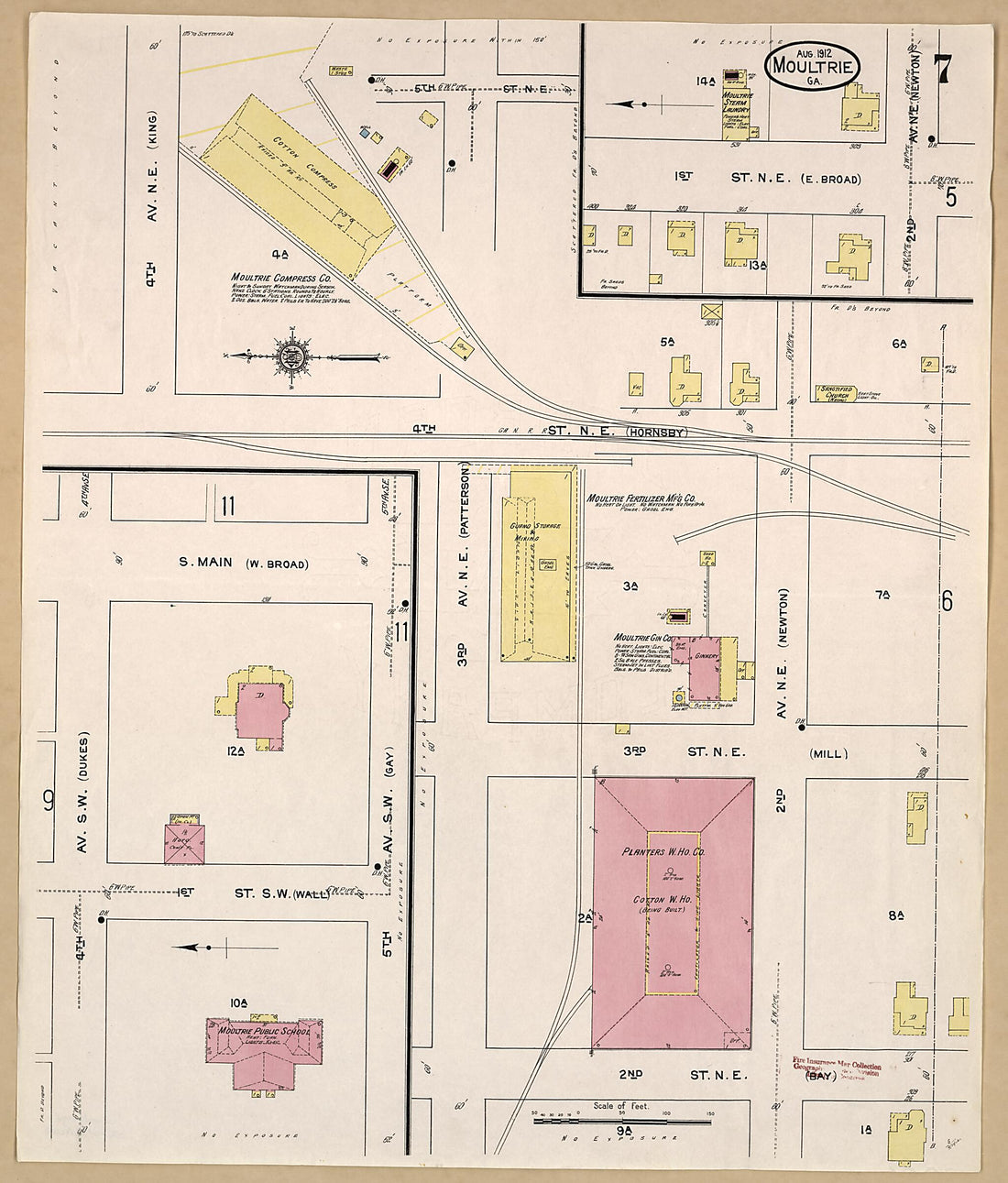 This old map of Moultrie, Colquitt County, Georgia was created by Sanborn Map Company in 1912