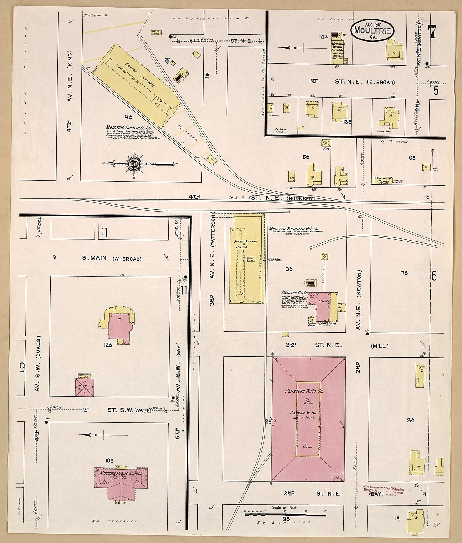 This old map of Moultrie, Colquitt County, Georgia was created by Sanborn Map Company in 1912