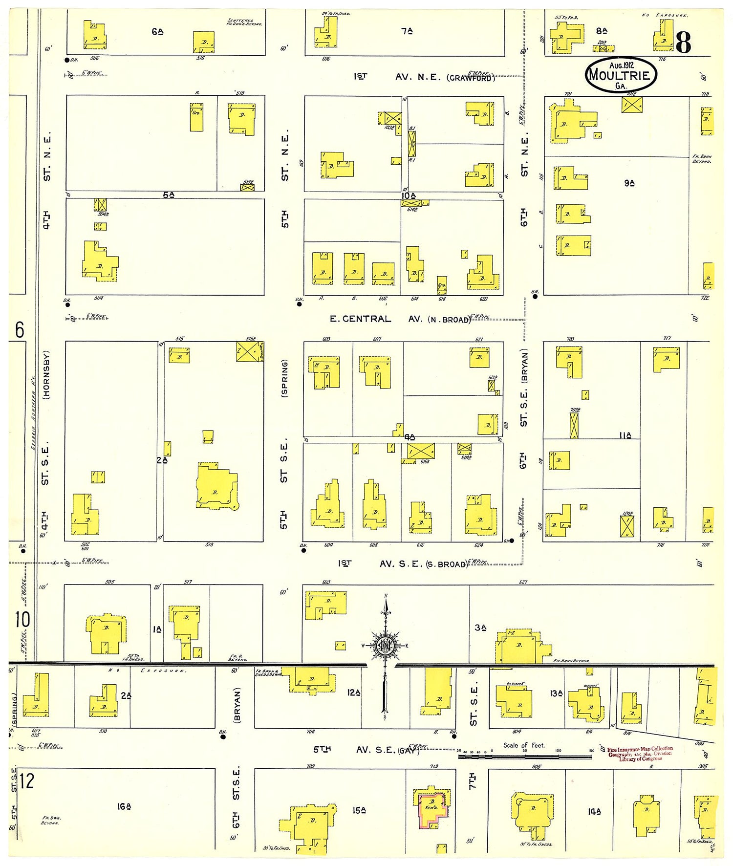 This old map of Moultrie, Colquitt County, Georgia was created by Sanborn Map Company in 1912