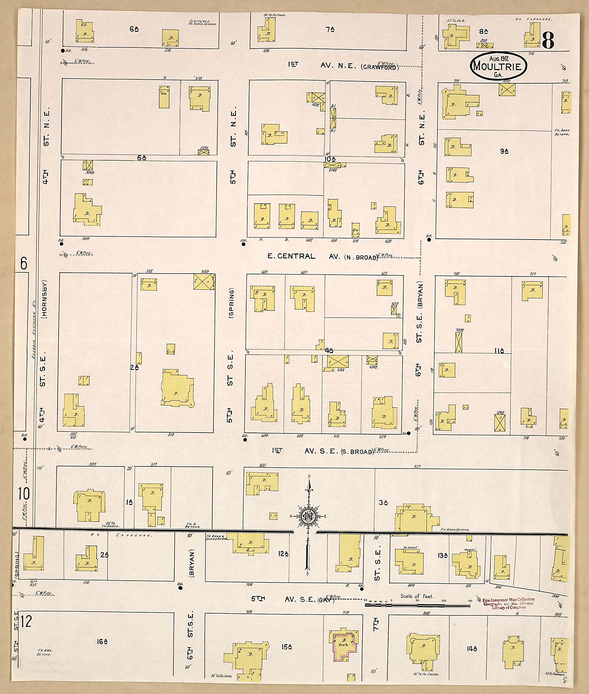 This old map of Moultrie, Colquitt County, Georgia was created by Sanborn Map Company in 1912