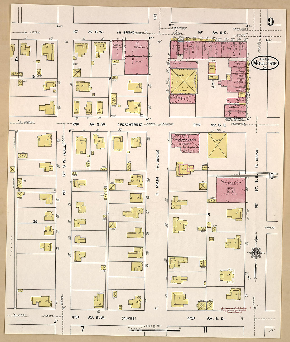 This old map of Moultrie, Colquitt County, Georgia was created by Sanborn Map Company in 1912