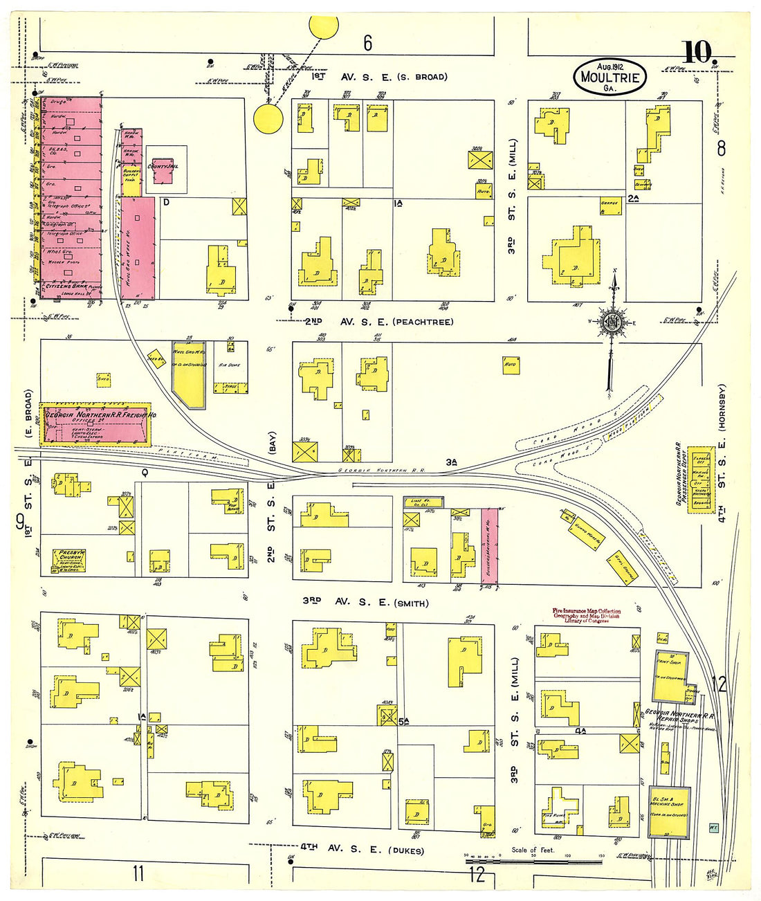 This old map of Moultrie, Colquitt County, Georgia was created by Sanborn Map Company in 1912