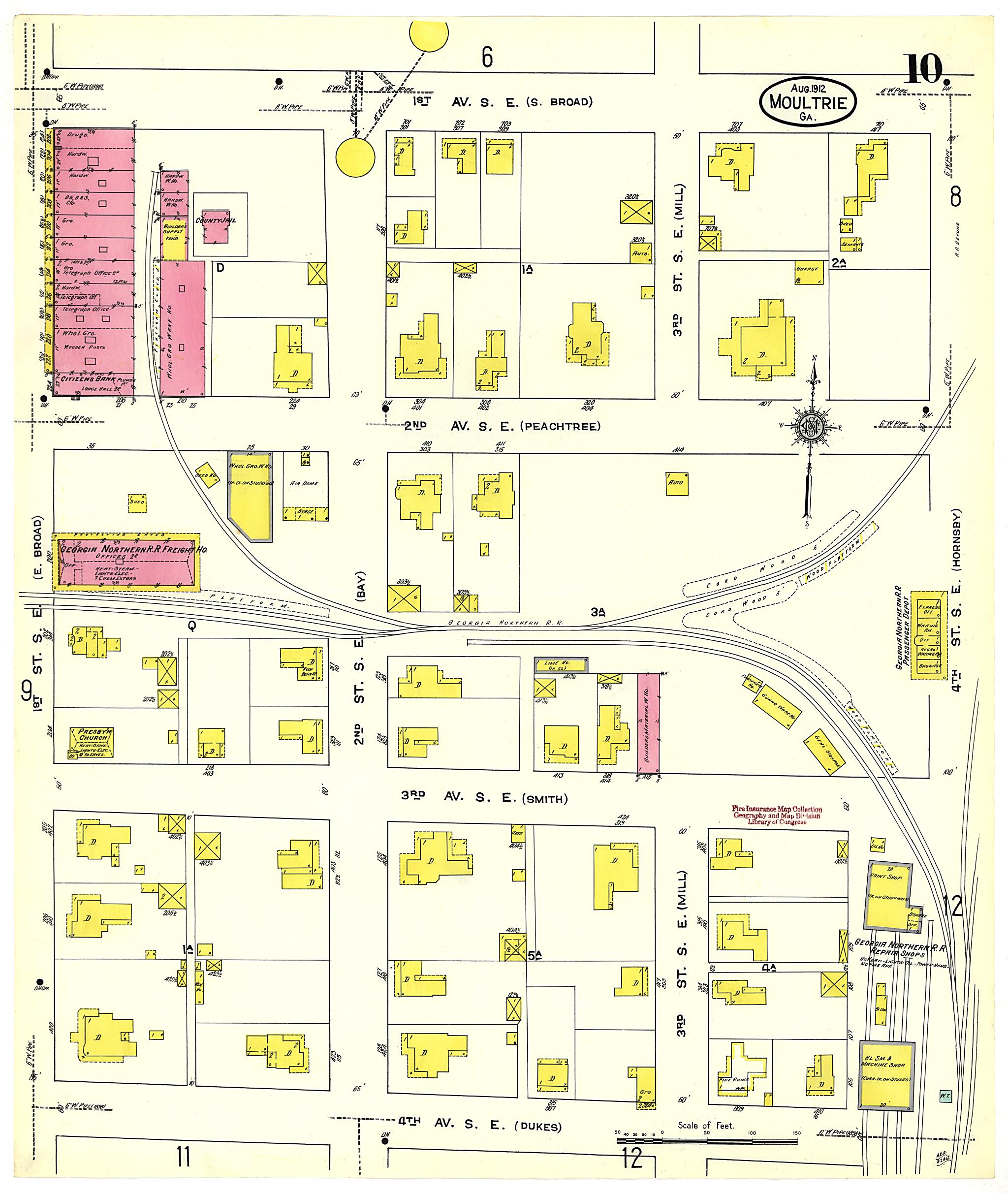 This old map of Moultrie, Colquitt County, Georgia was created by Sanborn Map Company in 1912