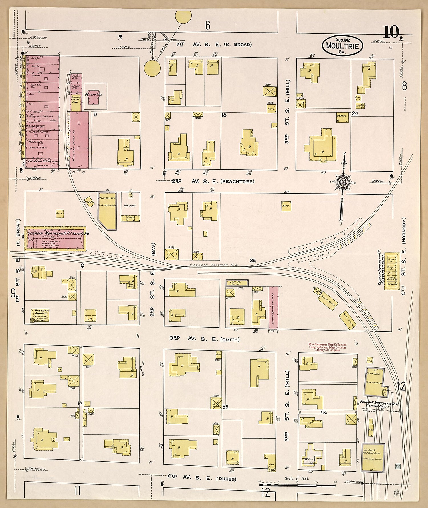 This old map of Moultrie, Colquitt County, Georgia was created by Sanborn Map Company in 1912