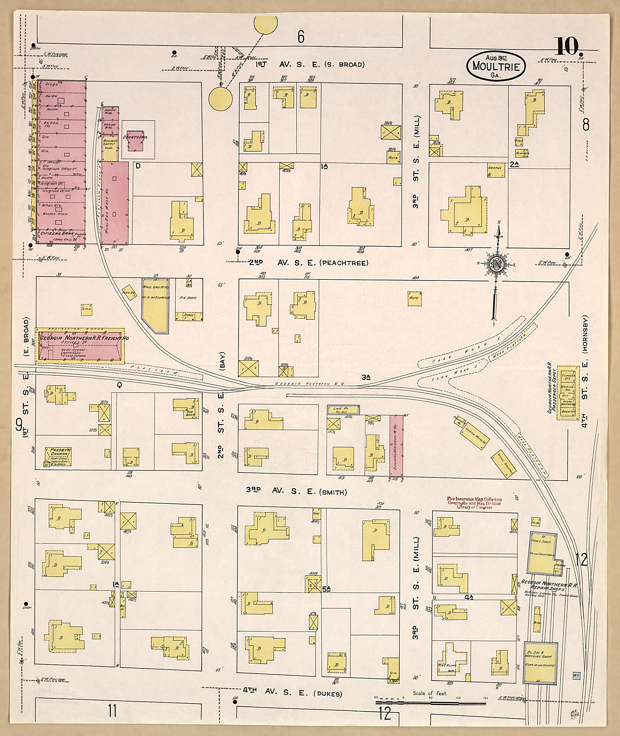 This old map of Moultrie, Colquitt County, Georgia was created by Sanborn Map Company in 1912