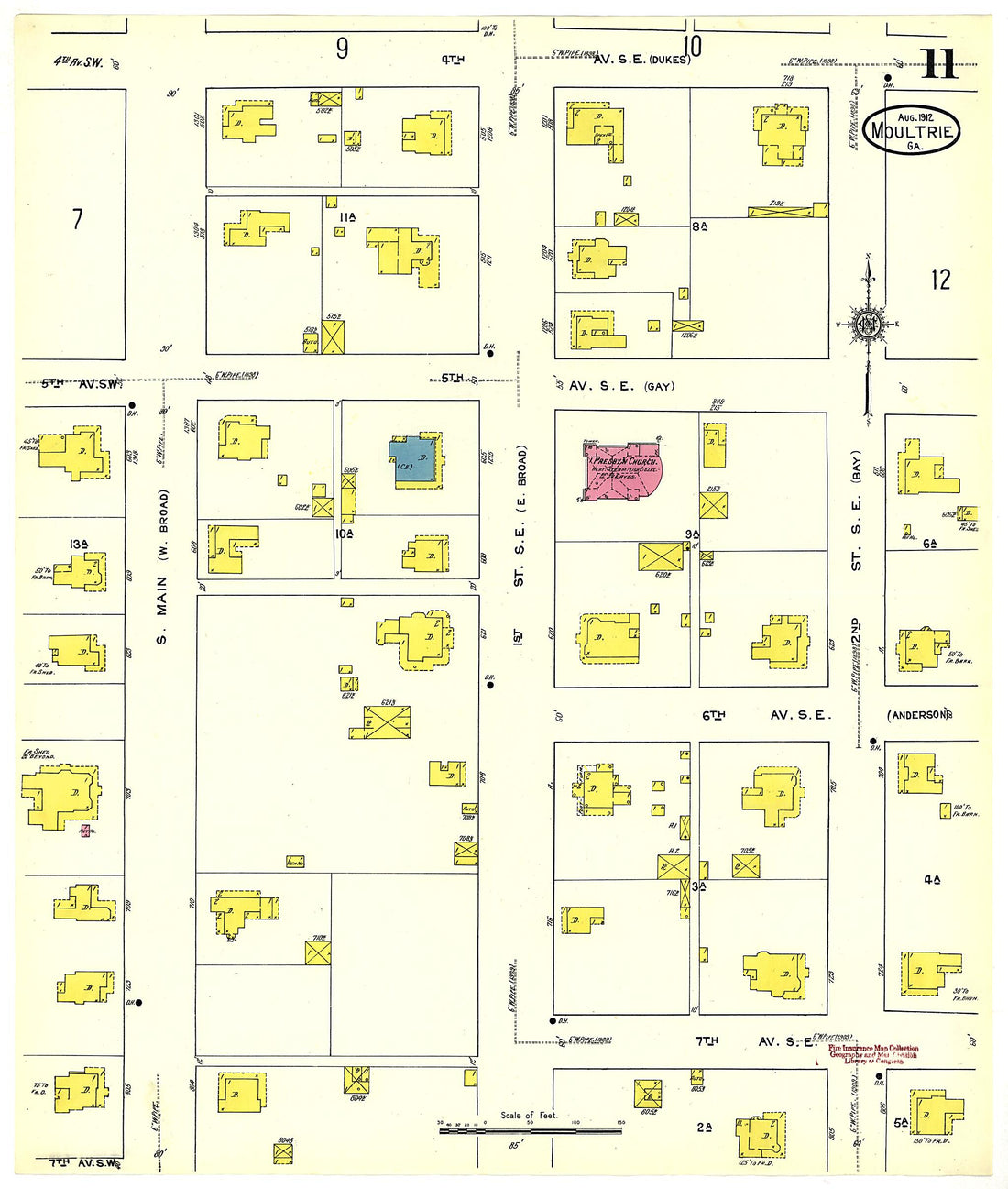 This old map of Moultrie, Colquitt County, Georgia was created by Sanborn Map Company in 1912