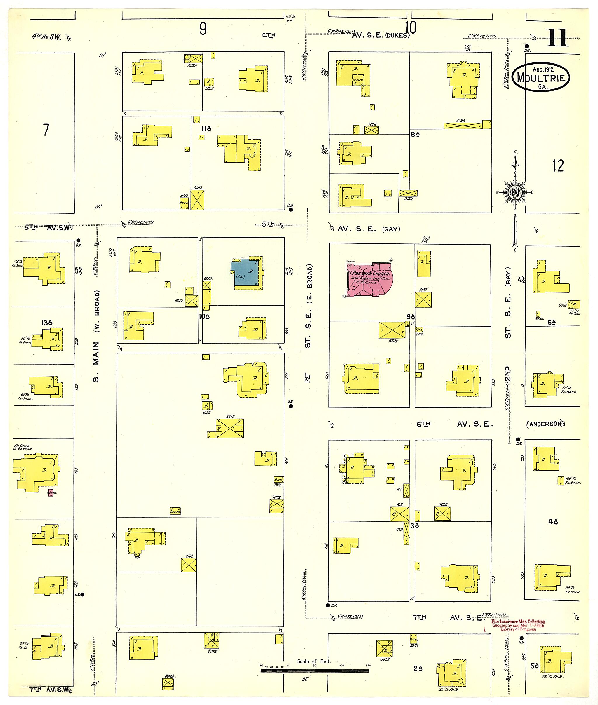 This old map of Moultrie, Colquitt County, Georgia was created by Sanborn Map Company in 1912